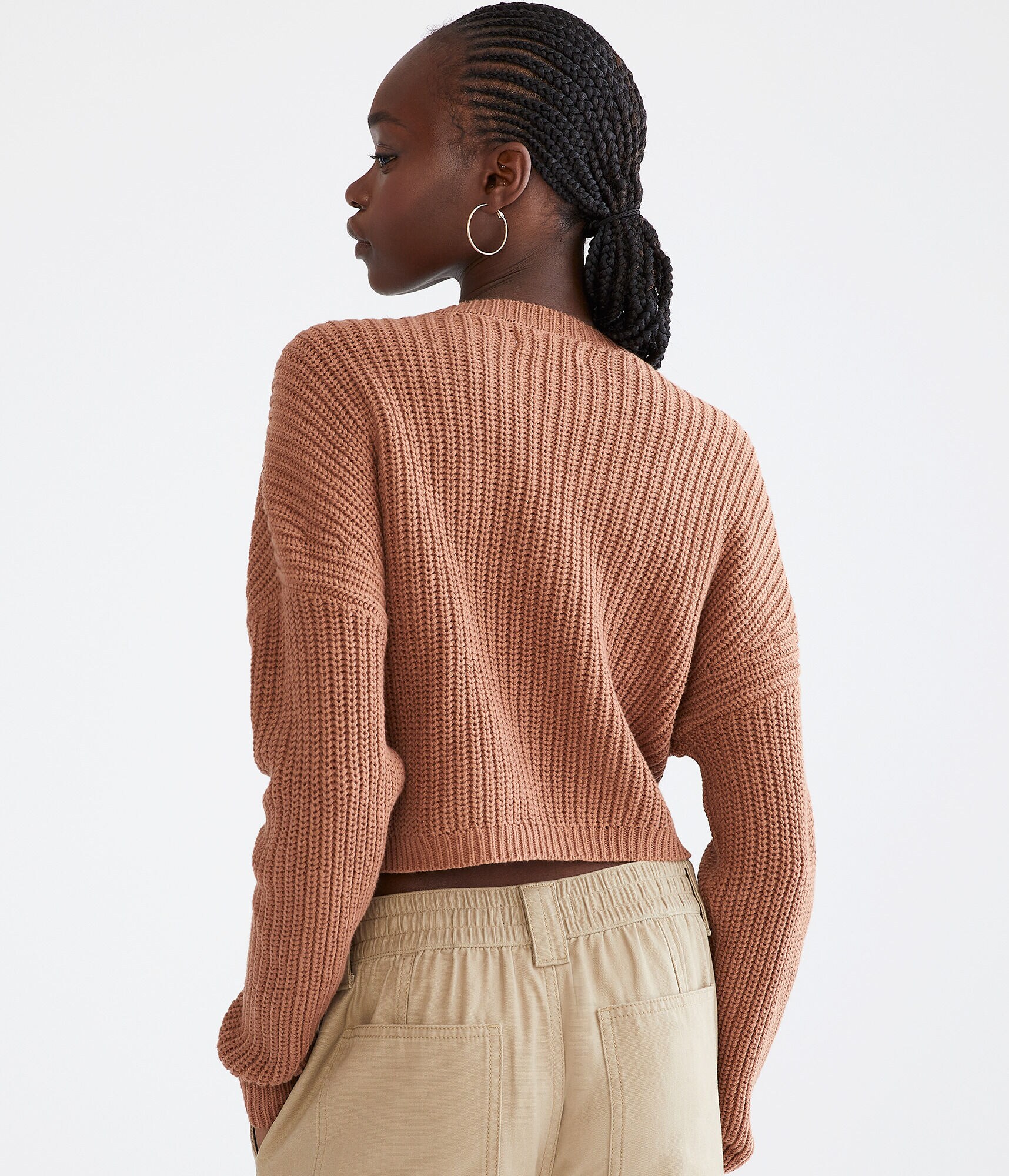 Shaker Stitch Cropped V-Neck Sweater