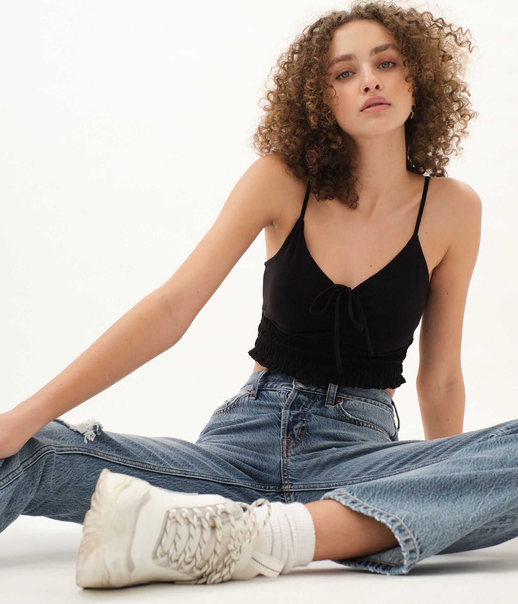 Smocked Tie Cropped Tank