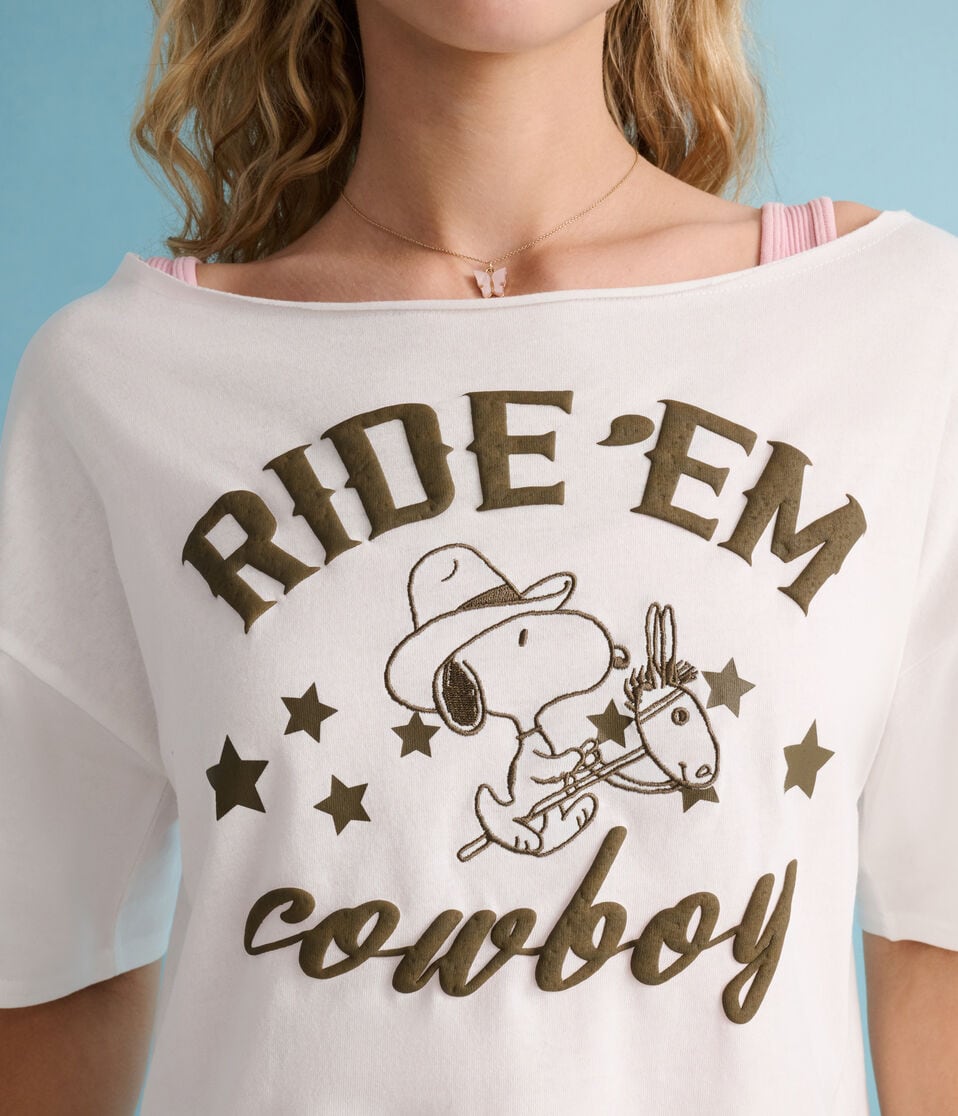 Peanuts® | Aéropostale Western Snoopy Cowboy Off-The-Shoulder Boyfriend Tee
