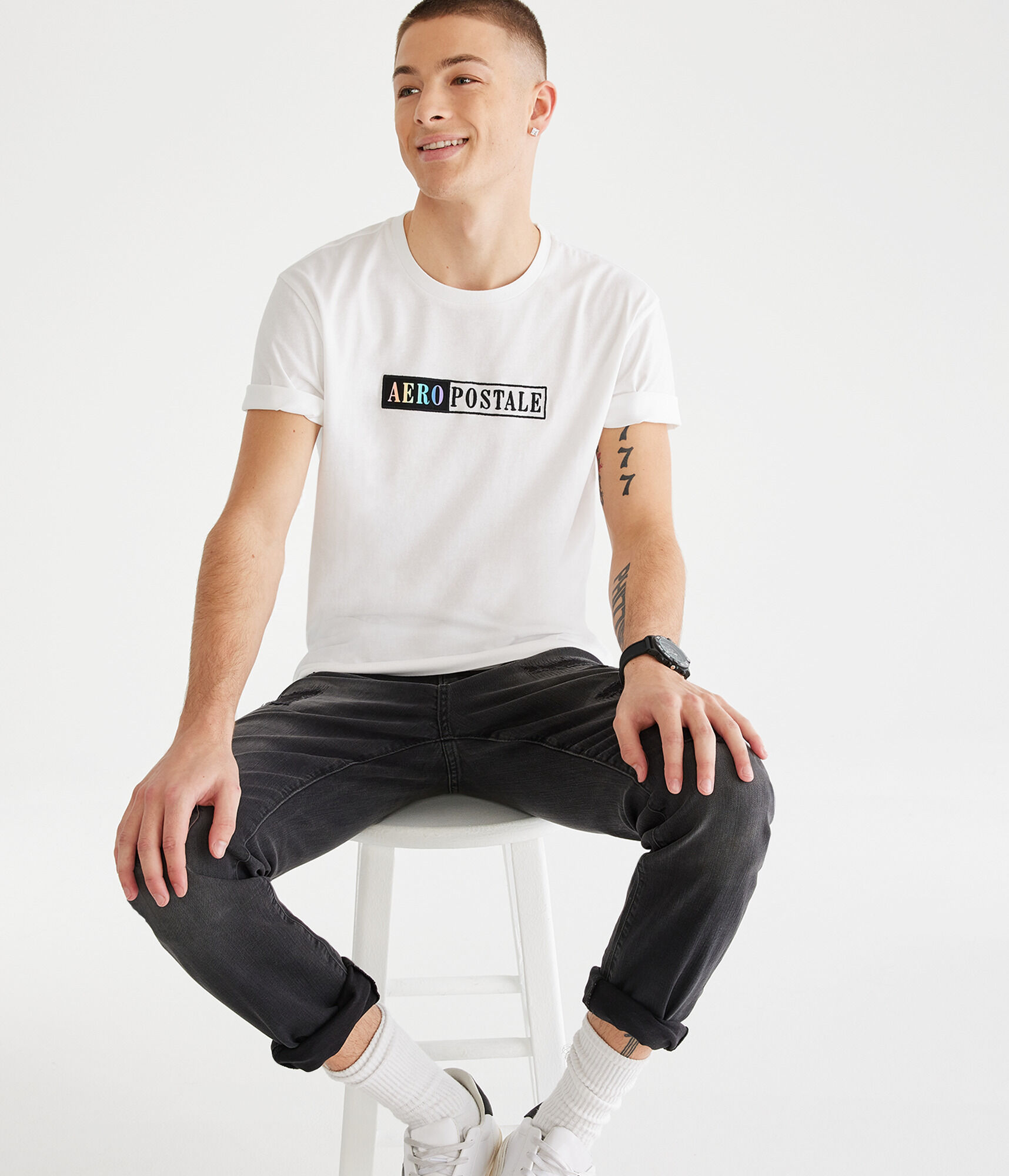 Aeropostale Rainbow Box Logo Appliqu&eacute; Graphic Tee