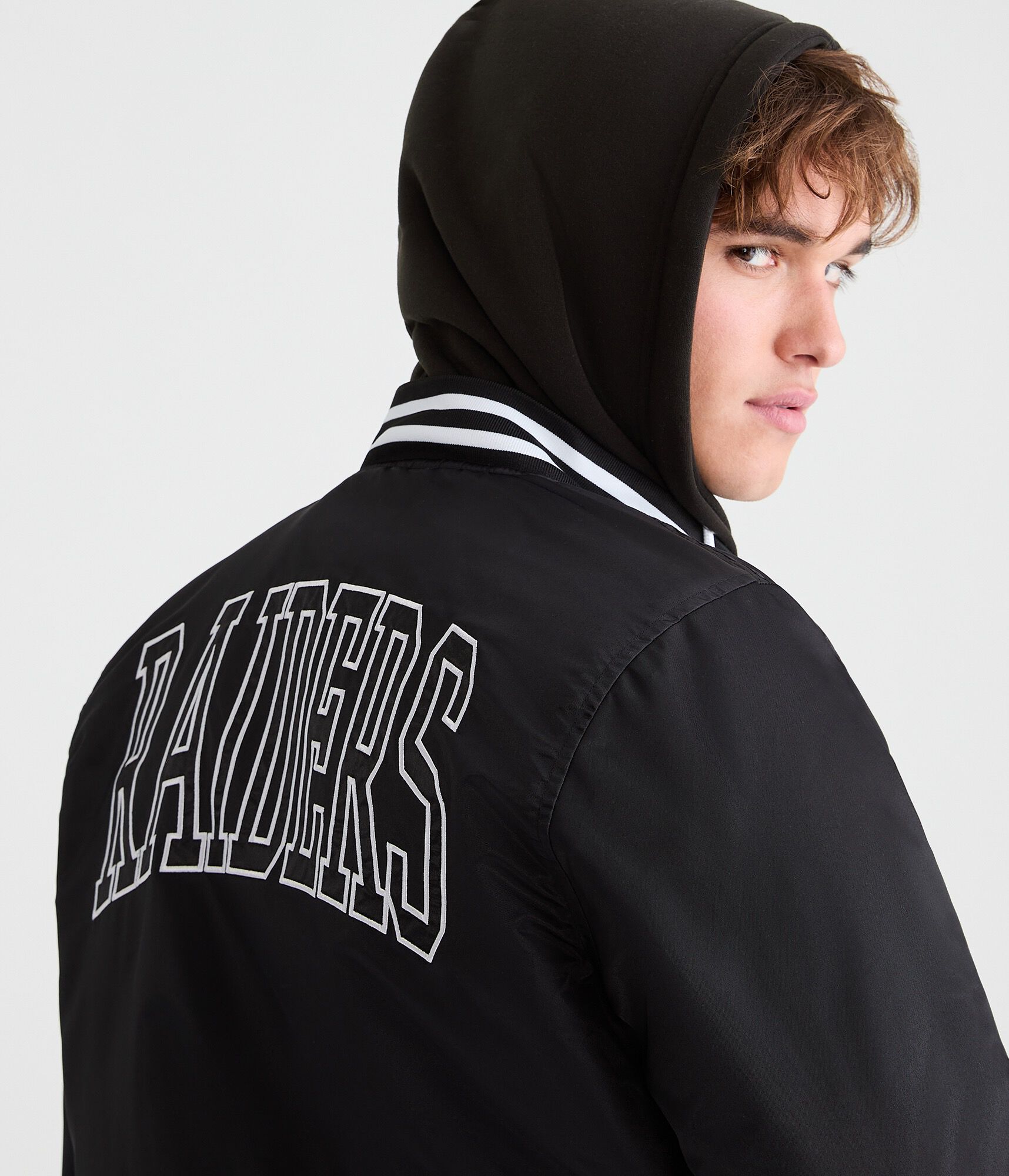 Las Vegas Raiders Hooded Satin Bomber Jacket