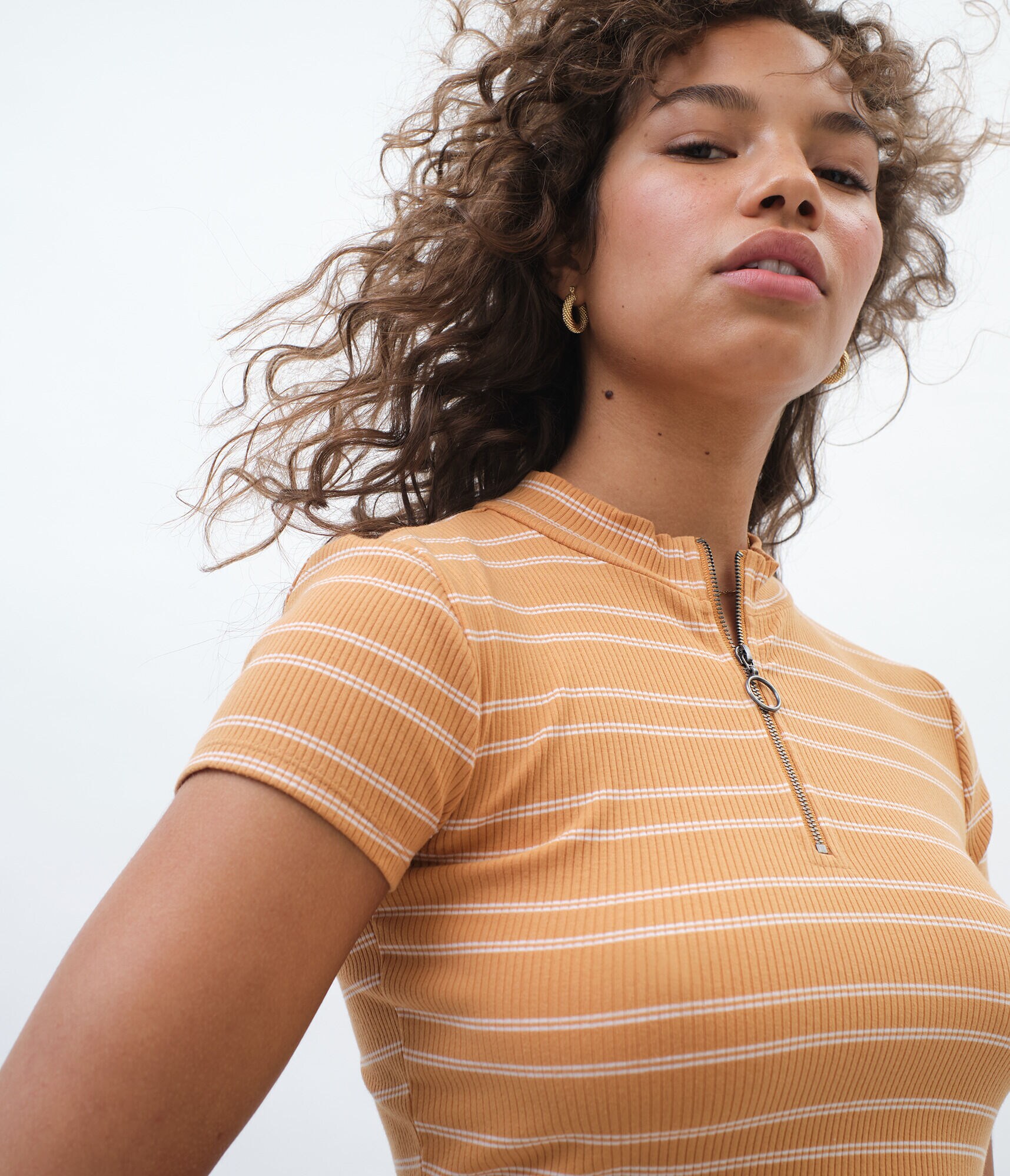 トップス mgtmp Striped Half-Zip Crop Top