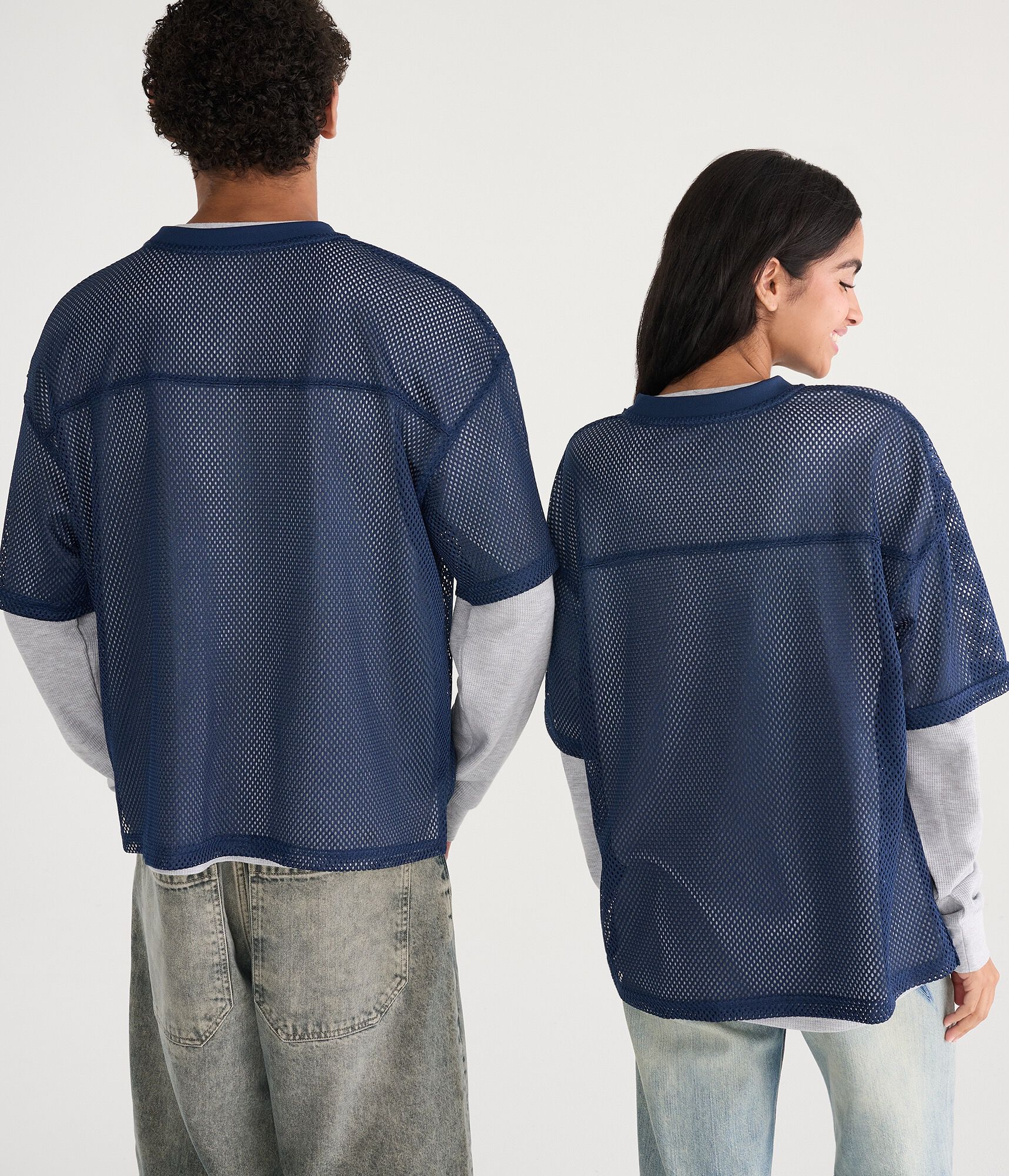 Long Sleeve Dallas Cowboys Football Boxy Mesh 2Fer Top