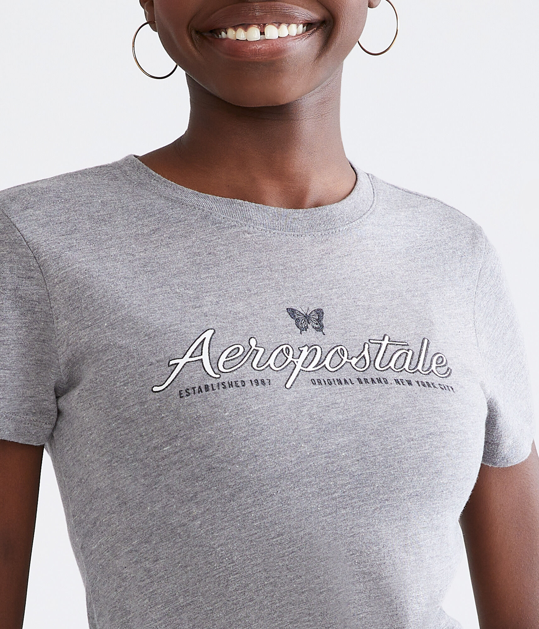Aeropostale Script Butterfly Glitter Graphic Tee