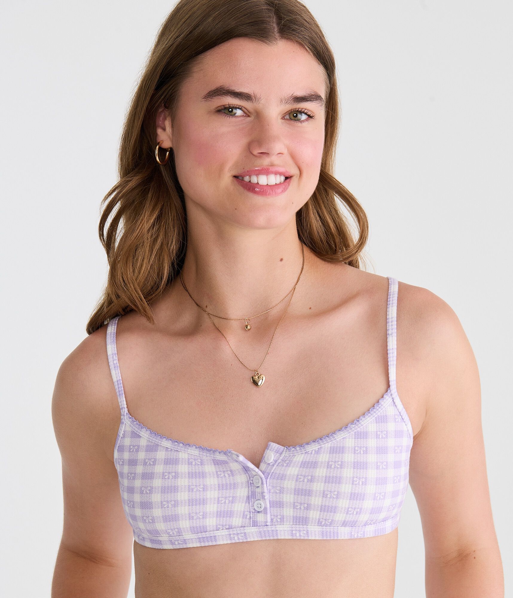 Gingham Bows Waffle Henley Bralette