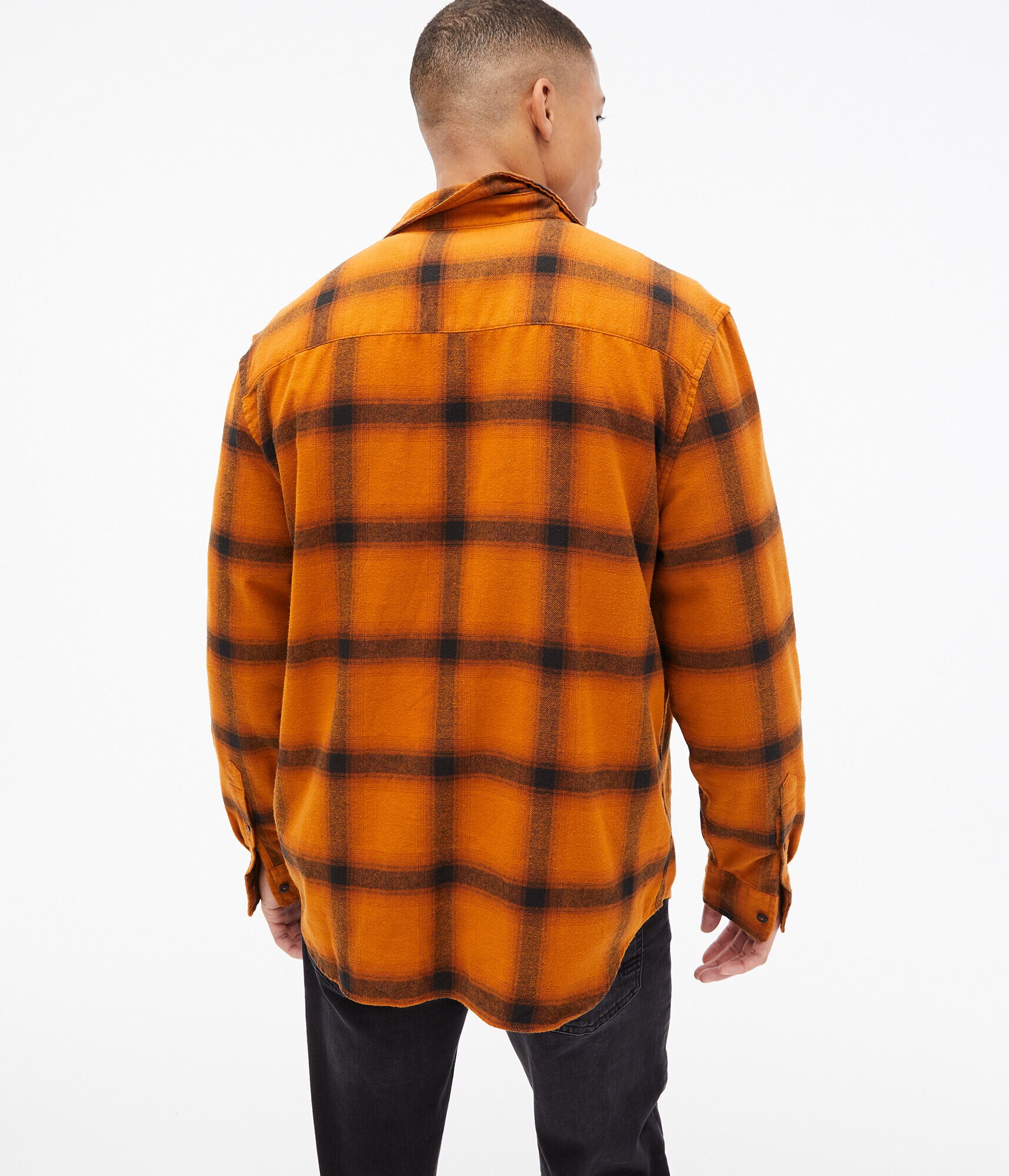Long Sleeve Relaxed Plaid Flannel Button-Down Shirt