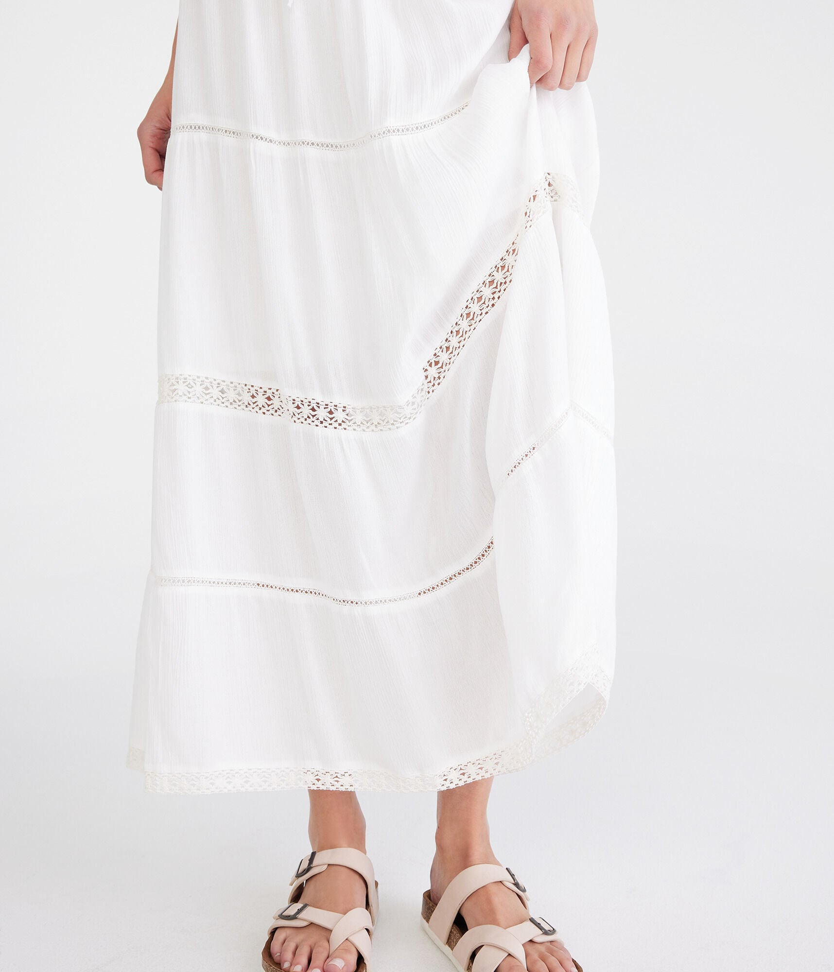 Crinkle Lace-Trim Maxi Skirt