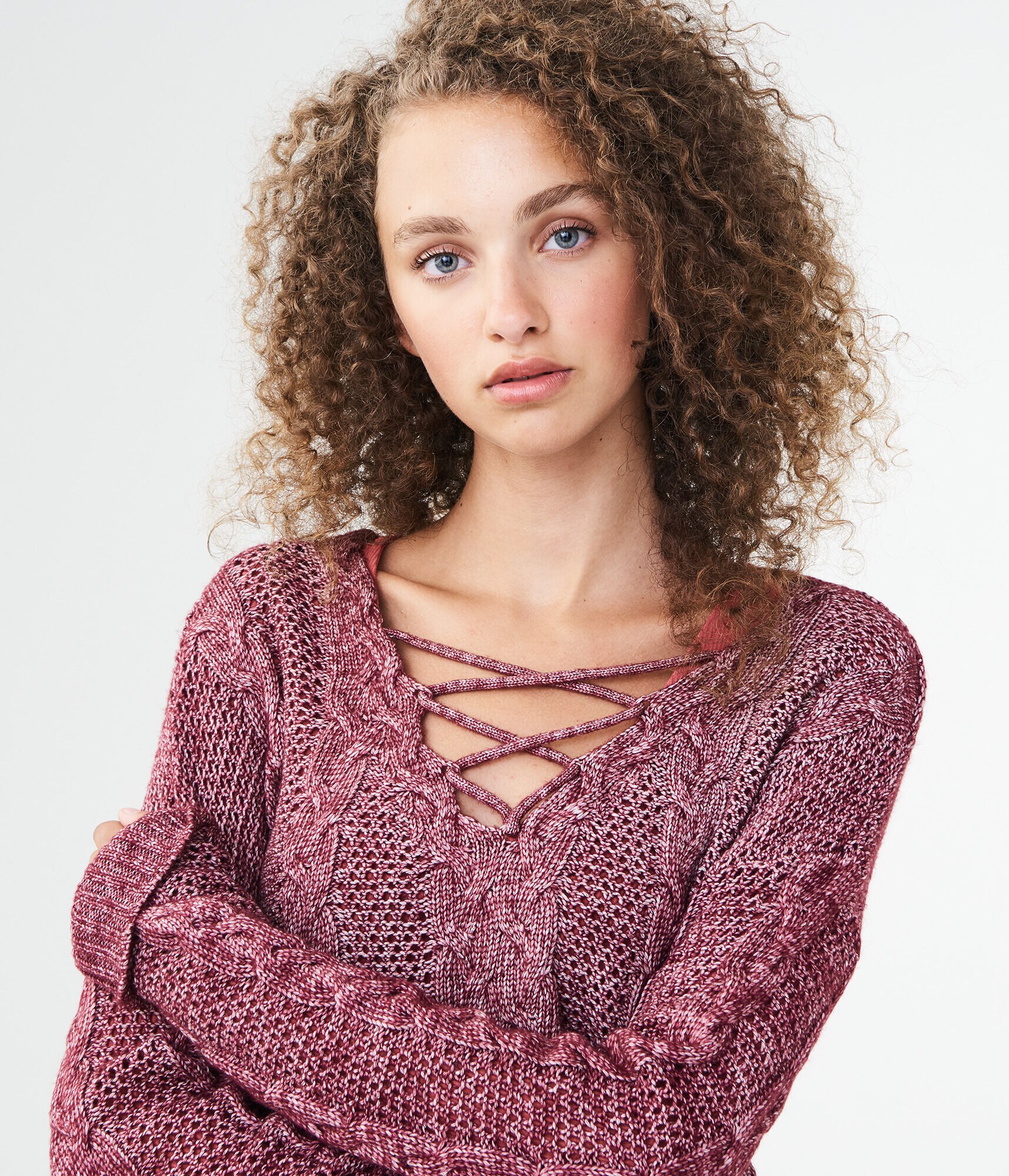 Cable Lace-Up Sweater