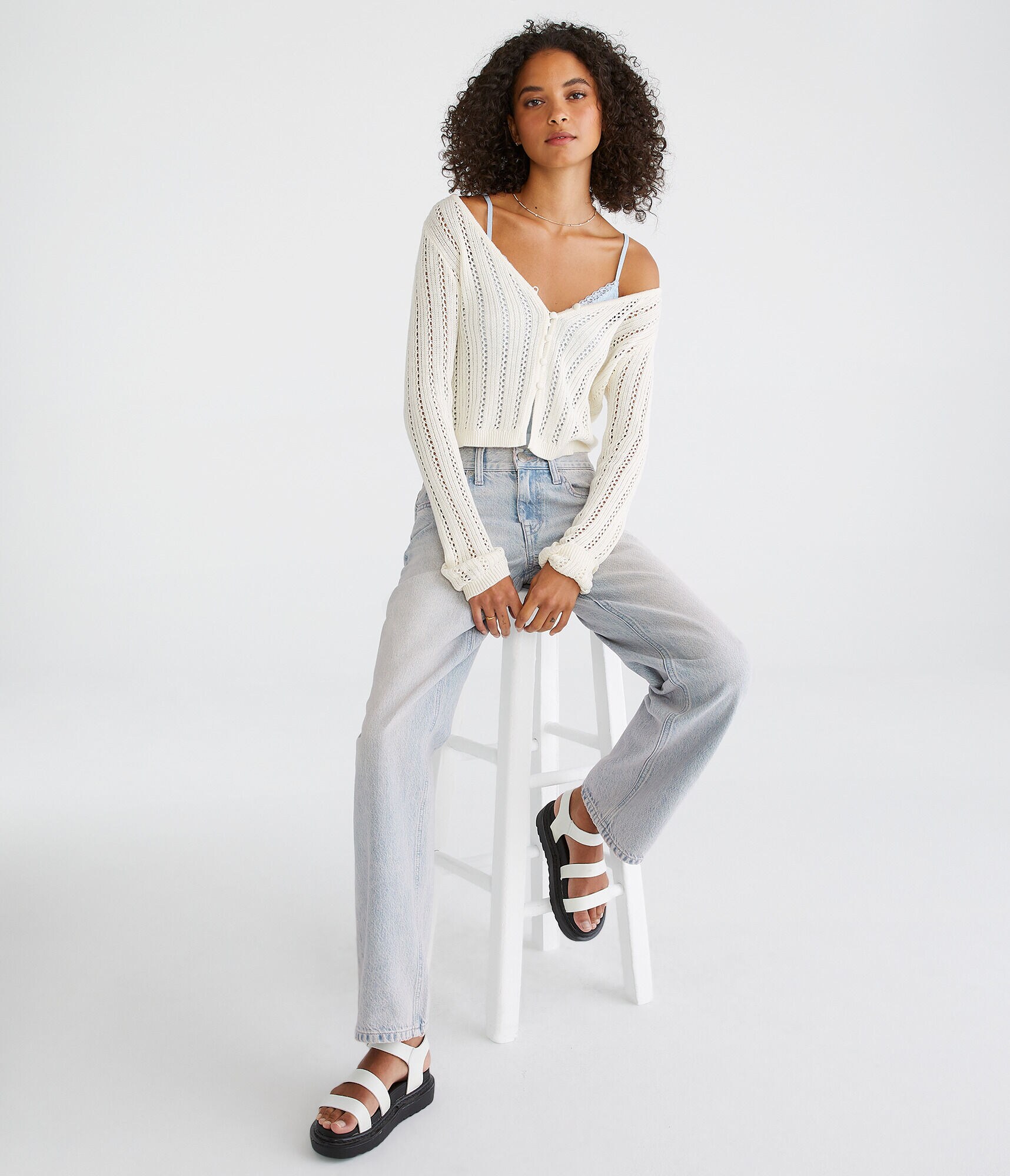 Long Sleeve Cropped Crocheted Cardigan