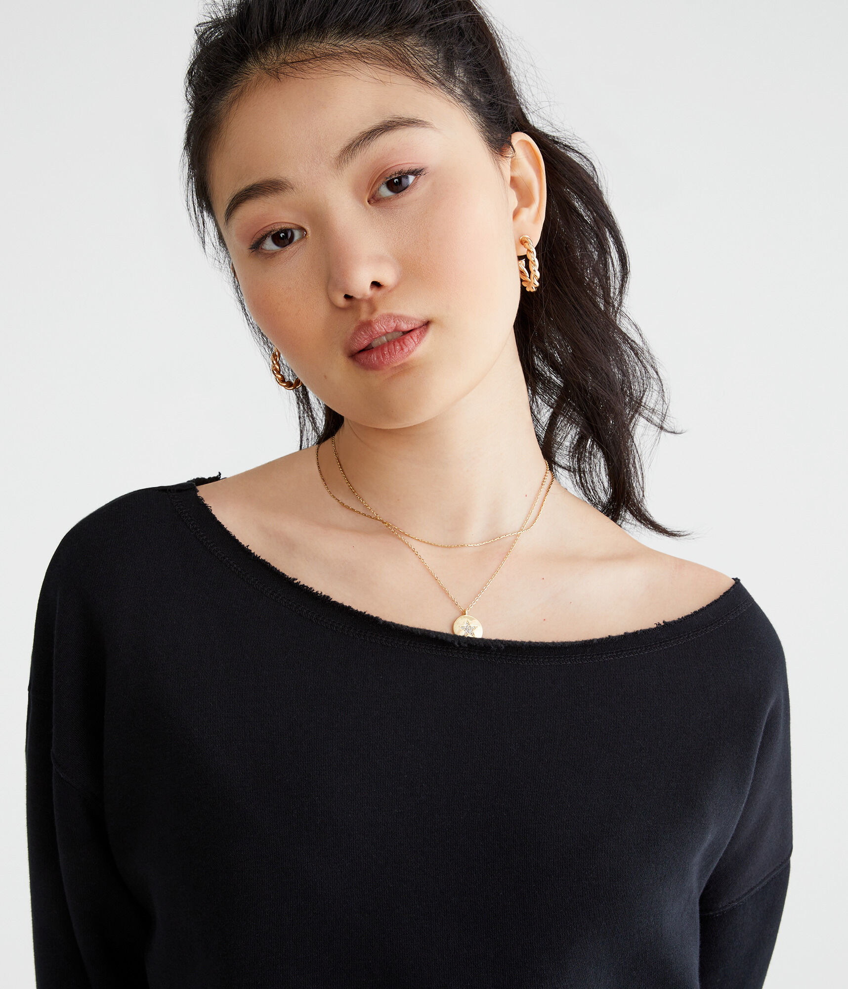 Solid Off-The-Shoulder Sweatshirt