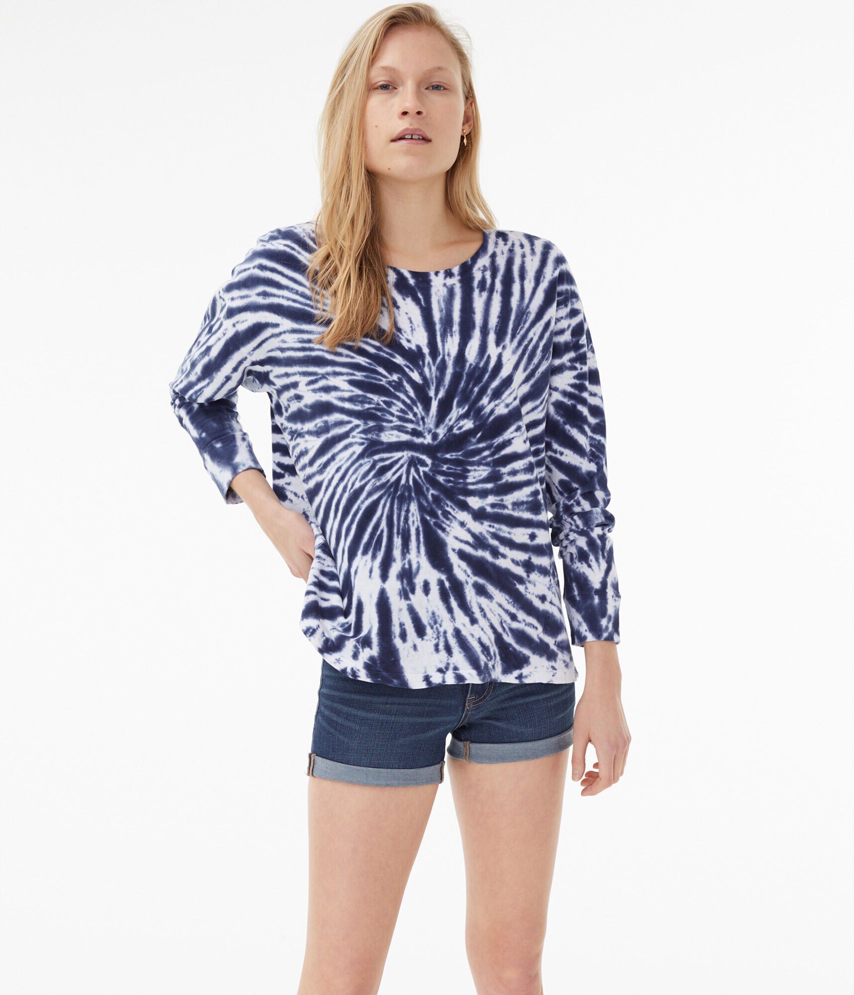 Long Sleeve Spiral Tie-Dye Boyfriend Crew Tee