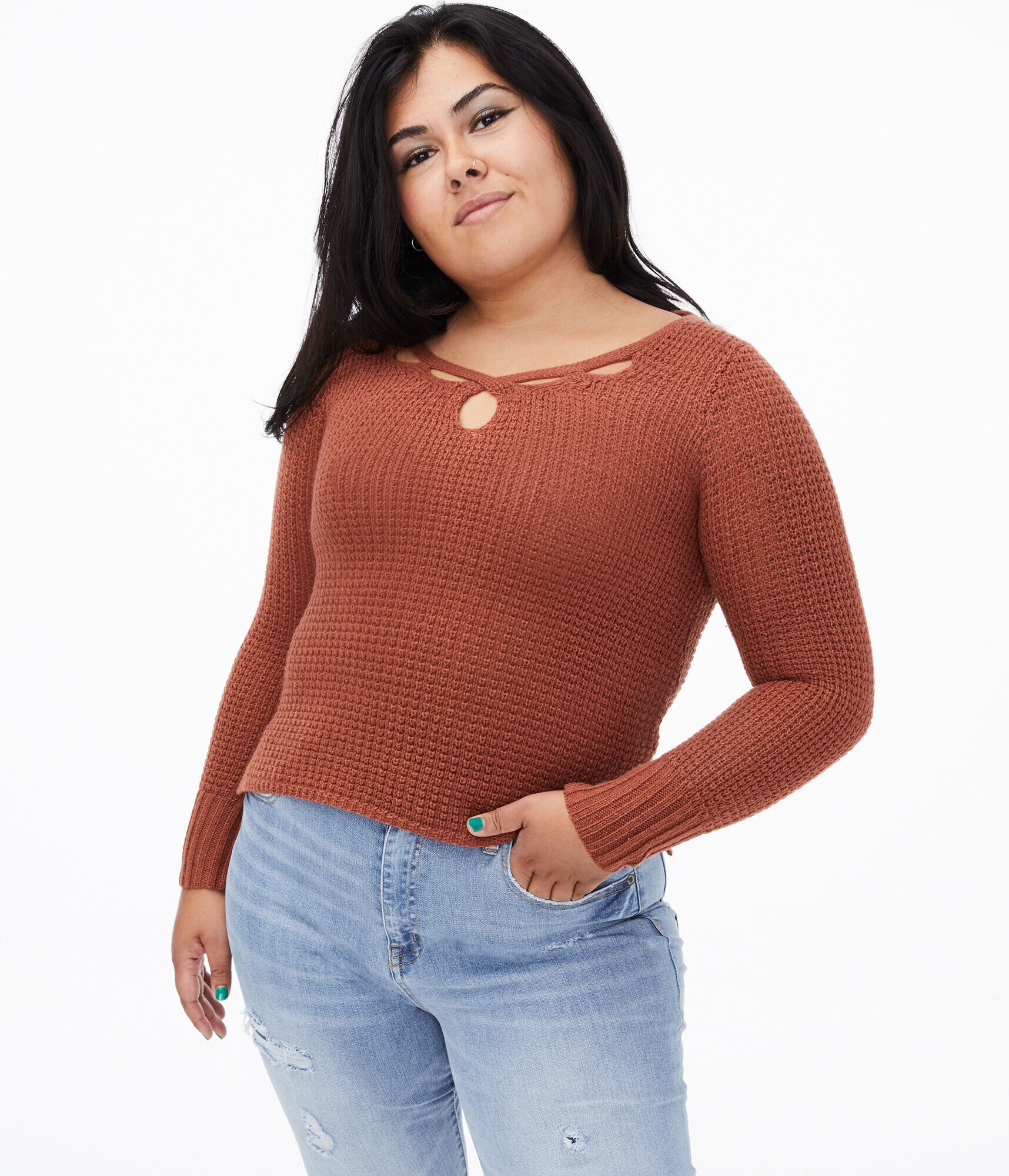 Crisscross Keyhole Sweater