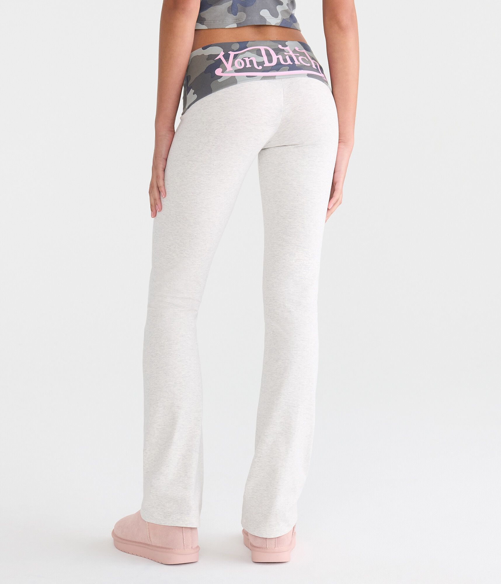 Von Dutch Camo Mid-Rise Fold-Over Bootcut Pants