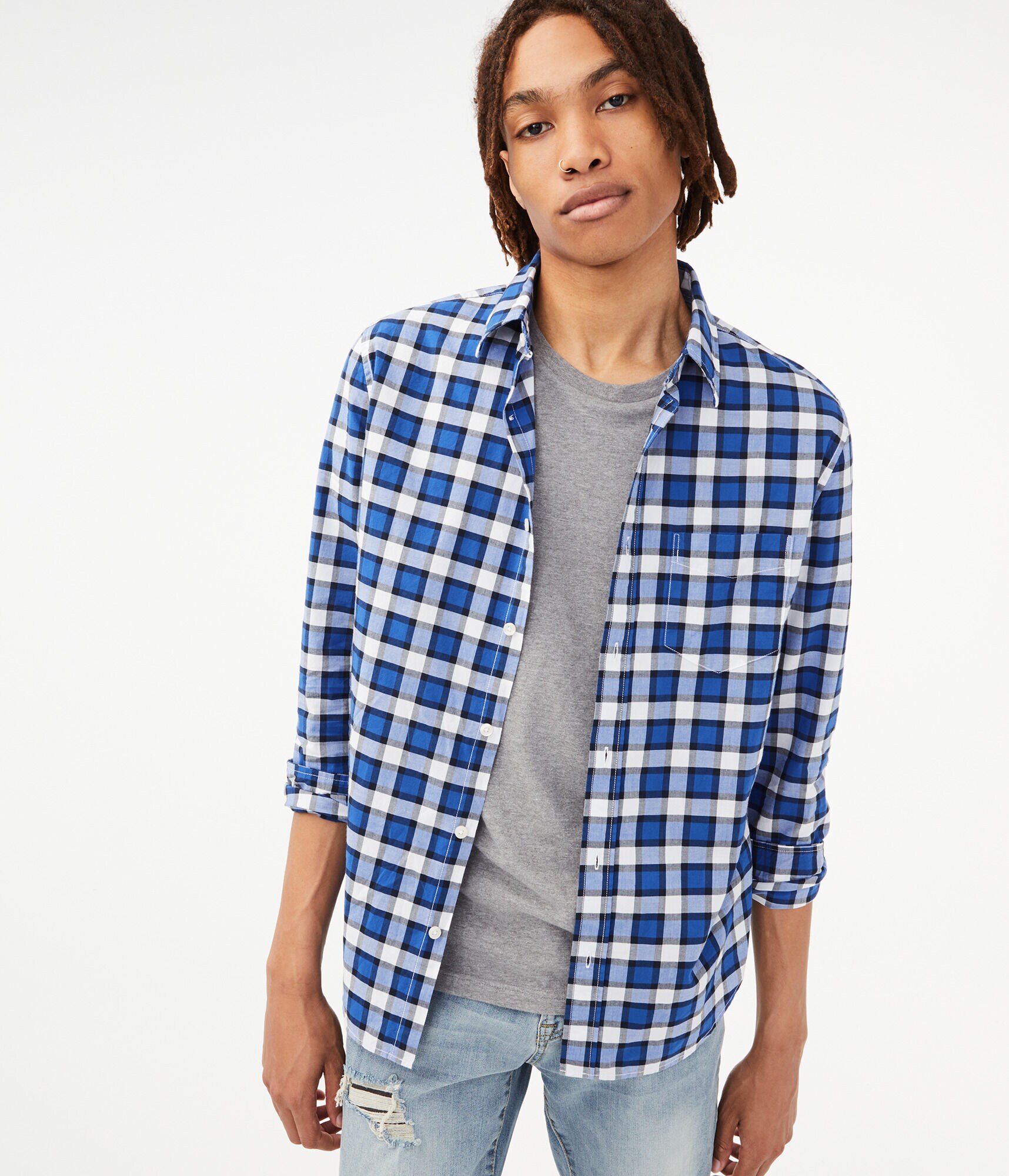 Long Sleeve Plaid Button-Down Shirt
