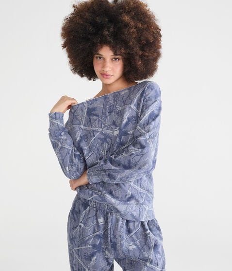 Cloud Soft Forest Camo Off-The-Shoulder Sweatshirt Cloud Soft Forest Camo Off-The-Shoulder Sweatshirt