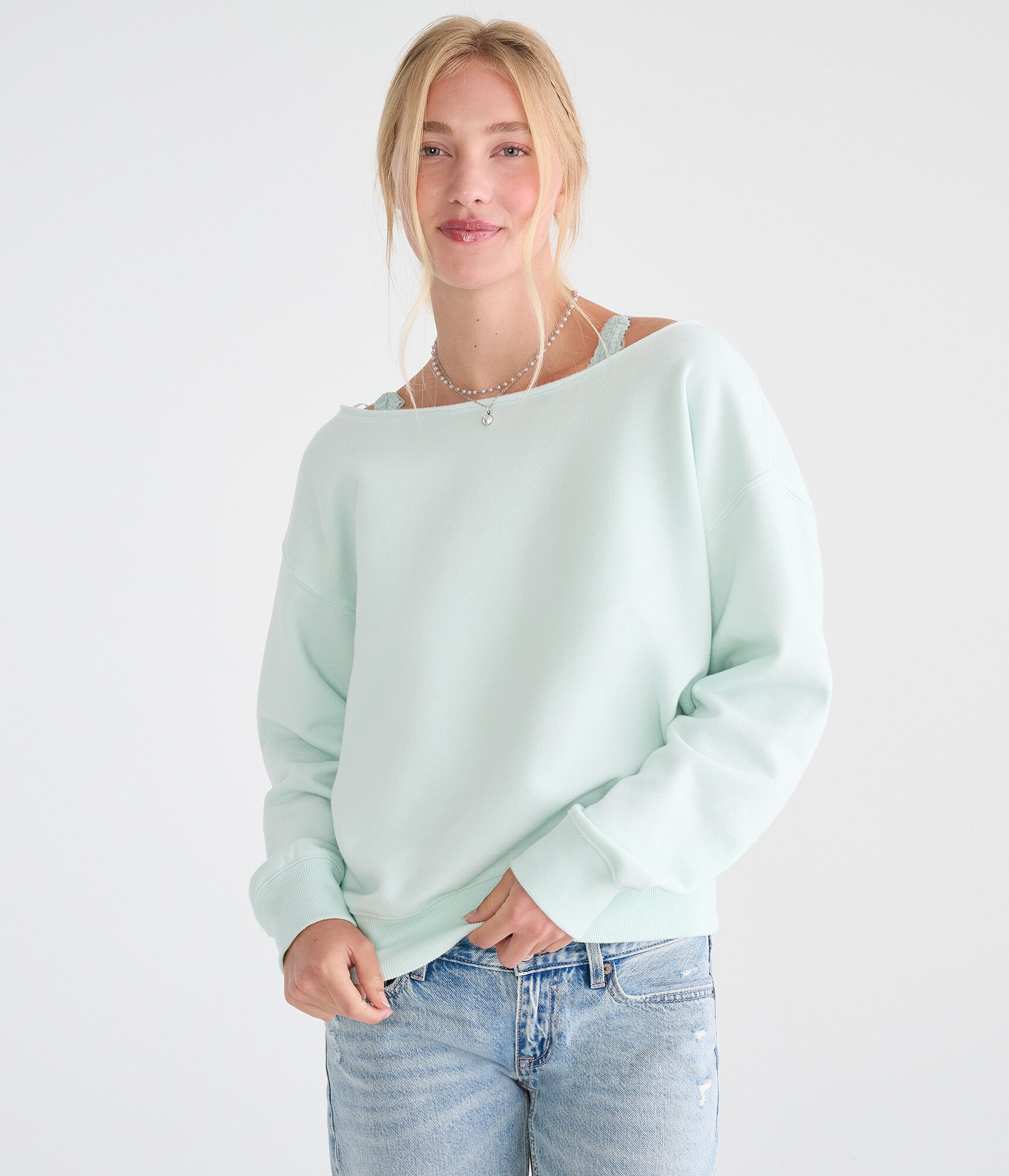 Cloud Soft Cinched Waist Off-The-Shoulder Sweatshirt