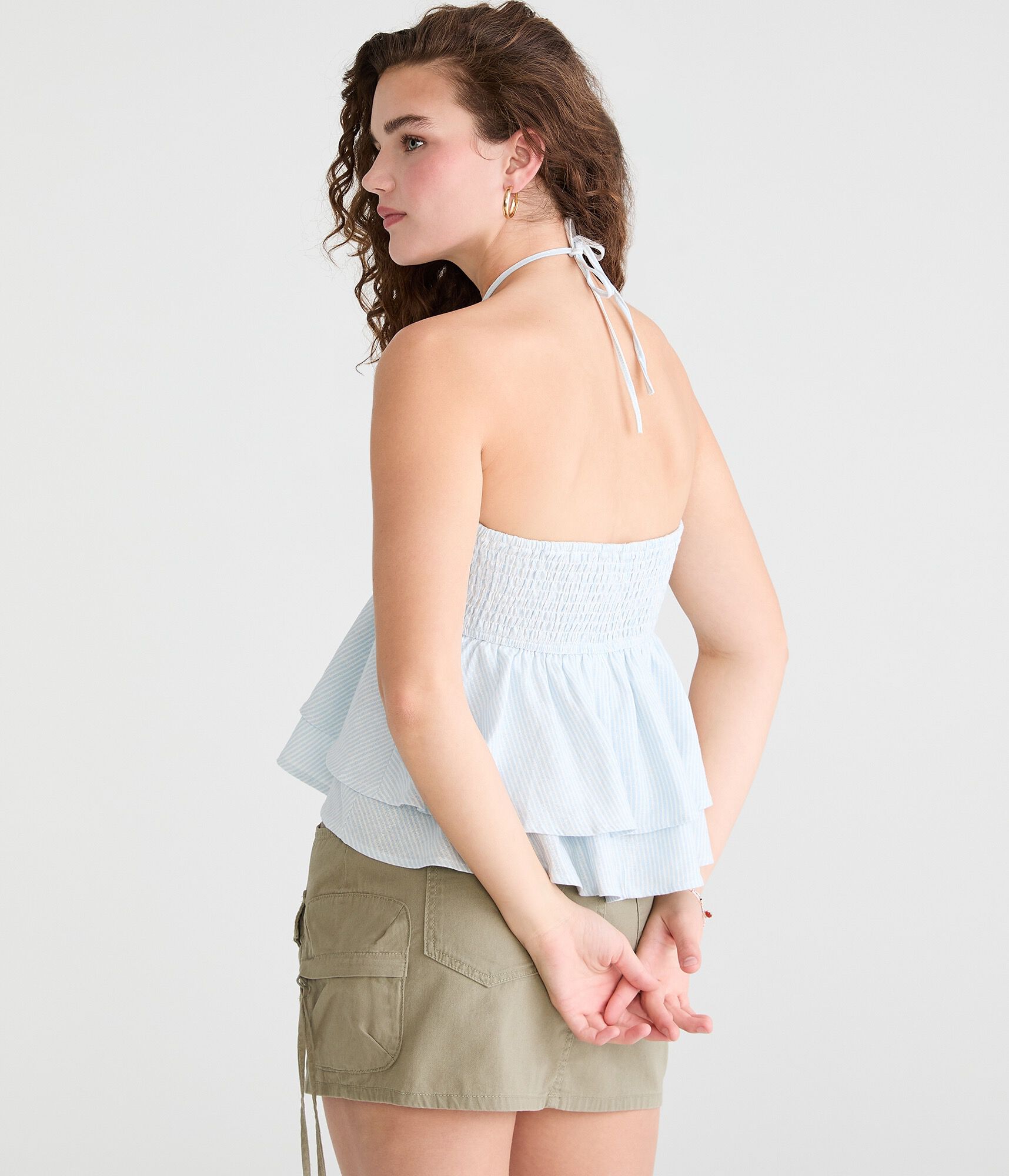 Striped Ruffle Halter Top