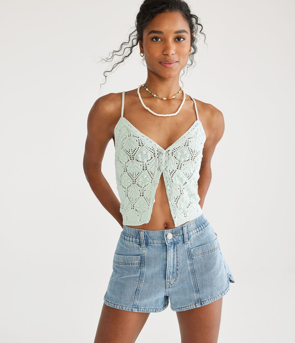 High-Rise Denim Shorty Shorts