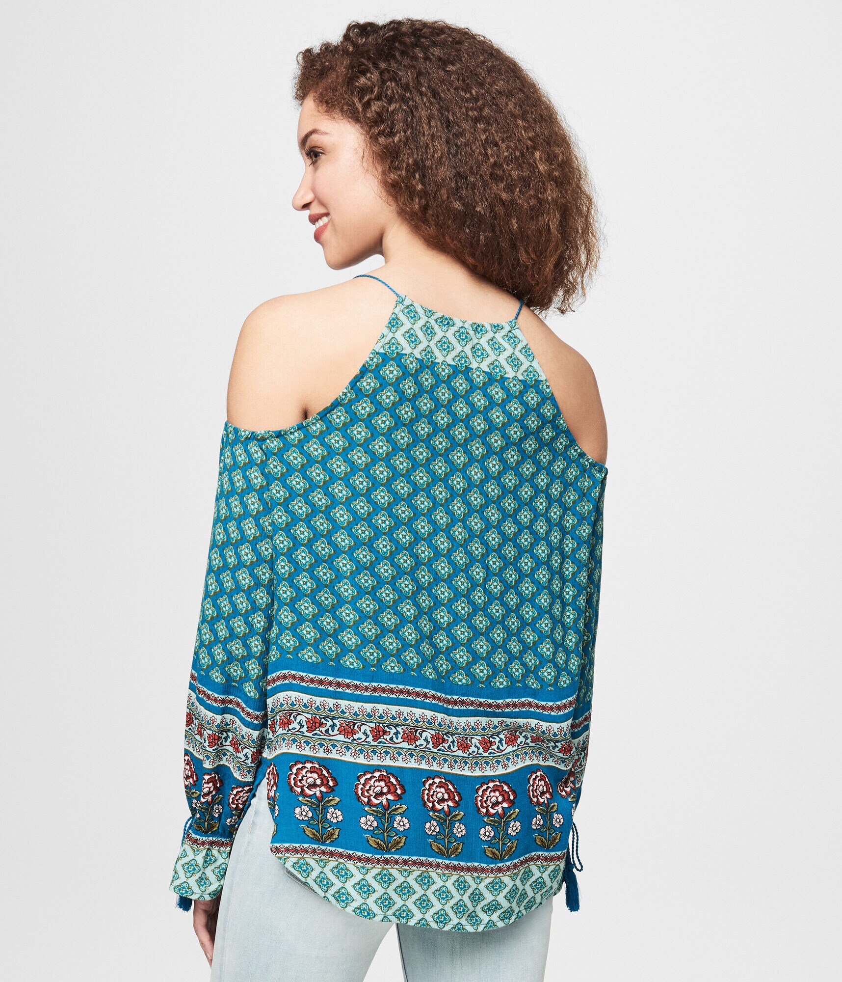 Printed Cold Shoulder Peasant Top