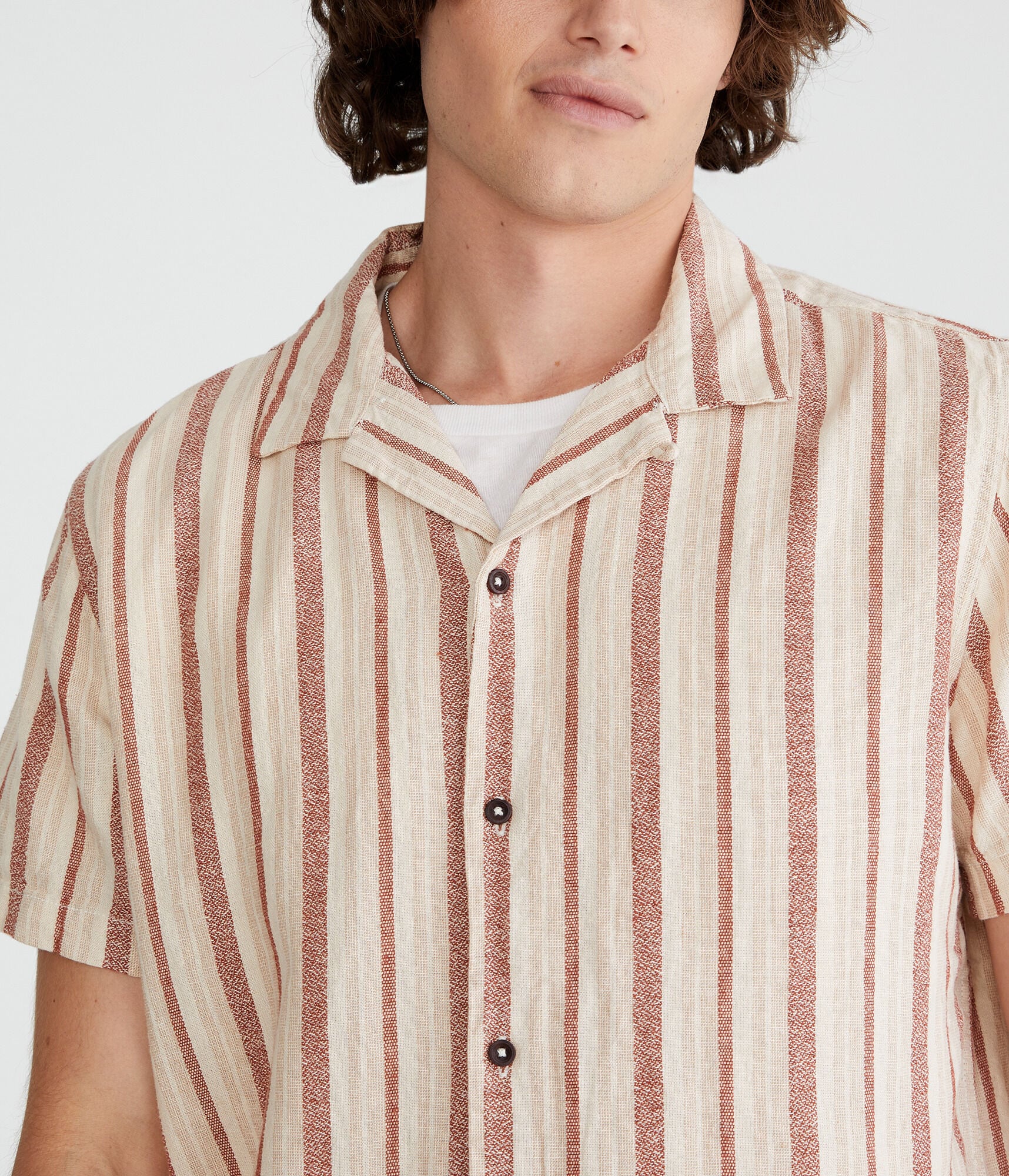 Short Sleeve Textured Stripe Linen Shirt