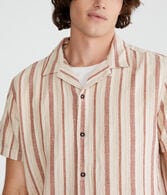 Short Sleeve Textured Stripe Linen Shirt