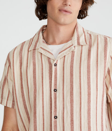 Short Sleeve Textured Stripe Linen Shirt Short Sleeve Textured Stripe Linen Shirt