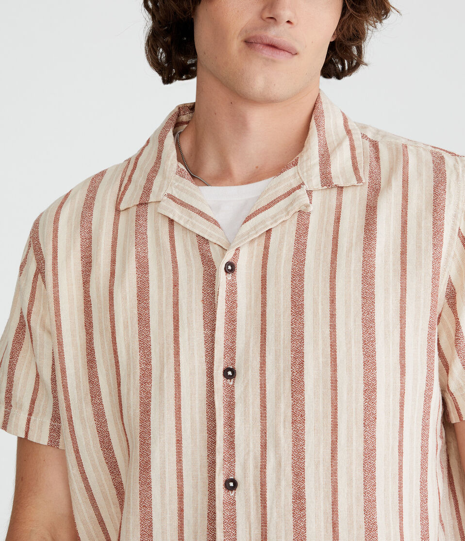 Short Sleeve Textured Stripe Linen Shirt