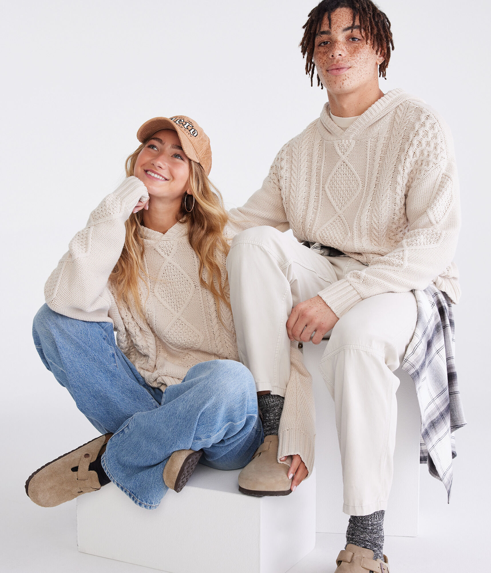 Oversized Hooded Cable Sweater