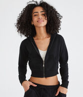 Solid Cropped Full-Zip Hoodie