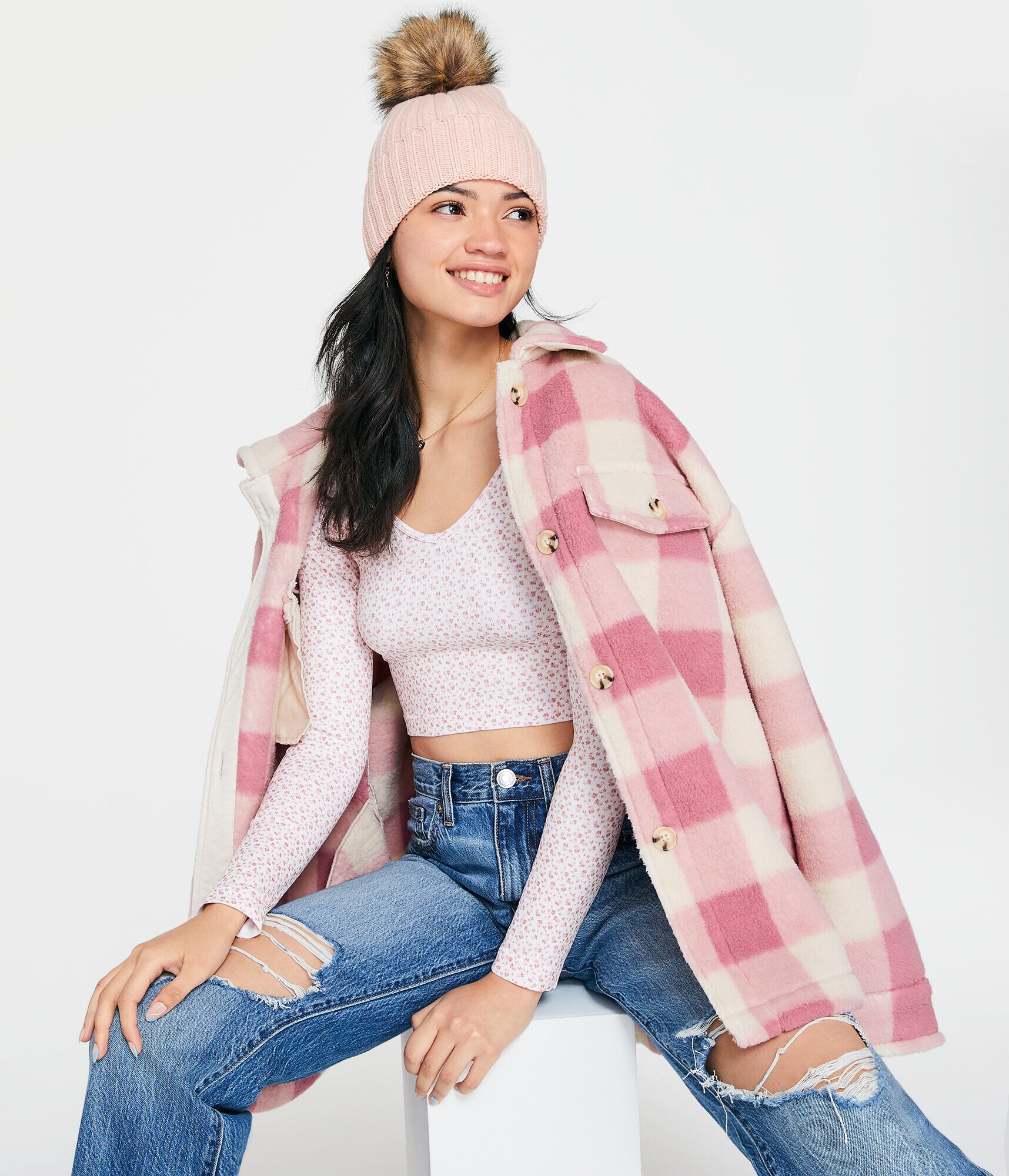 Long Sleeve Floral Seamless Wear 2 Ways Crop Top