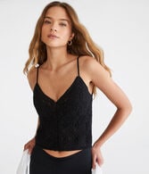Crocheted Button-Front Cropped V-Neck Tank