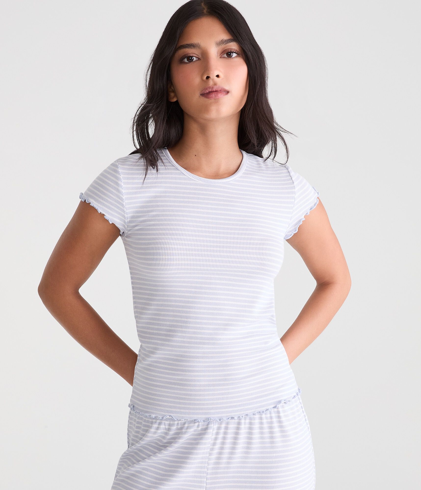 Striped Lettuce-Trim Sleep Tee