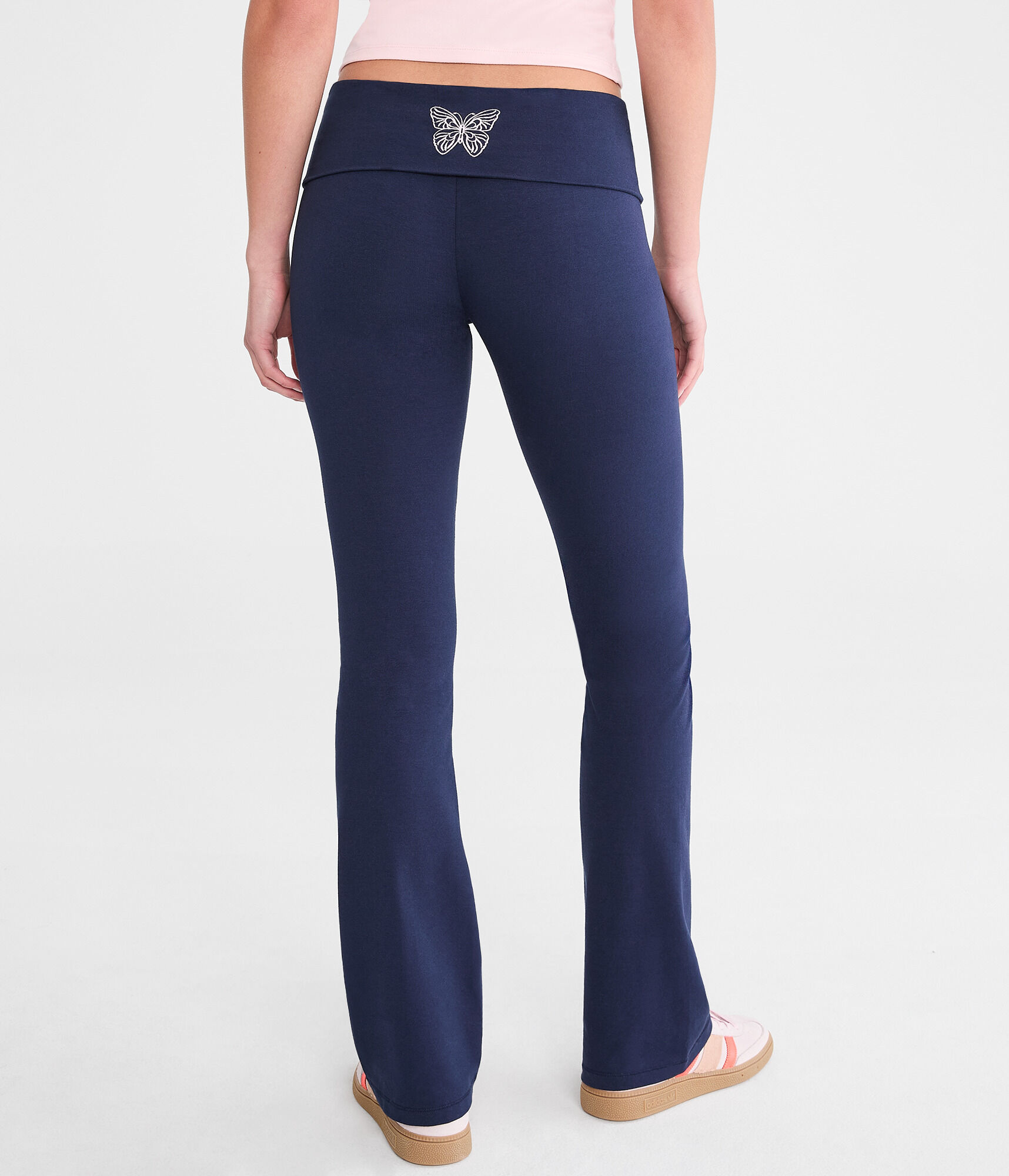 Butterfly Mid-Rise Fold-Over Flare Leg Pants