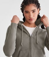Solid Full-Zip Hooded Sweater