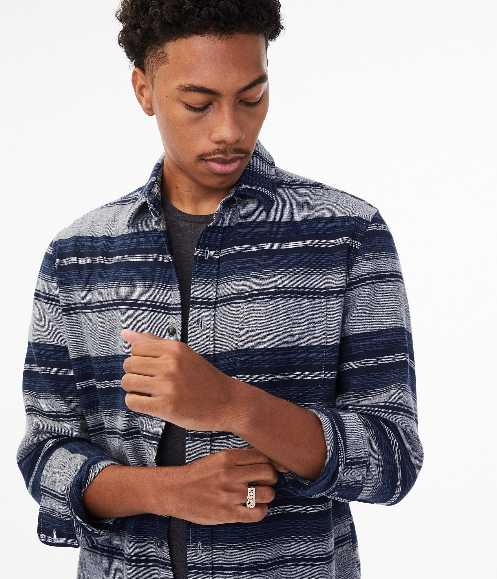 Long Sleeve Striped Flannel Button-Down Shirt