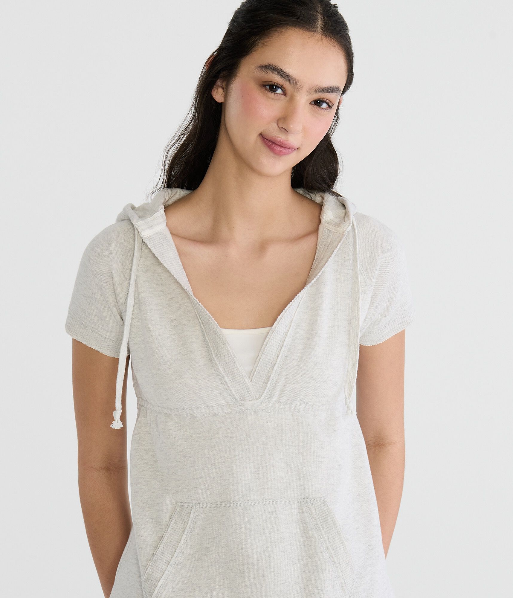 Short Sleeve Lightweight Tie-Back Babydoll Hoodie