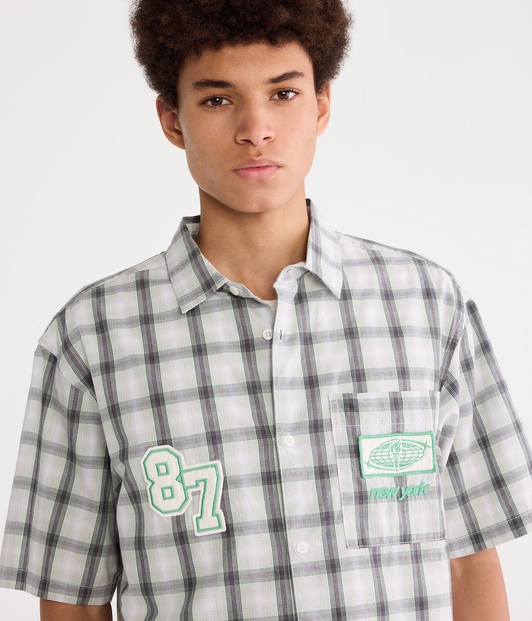 New York 87 Microplaid Boxy Shirt