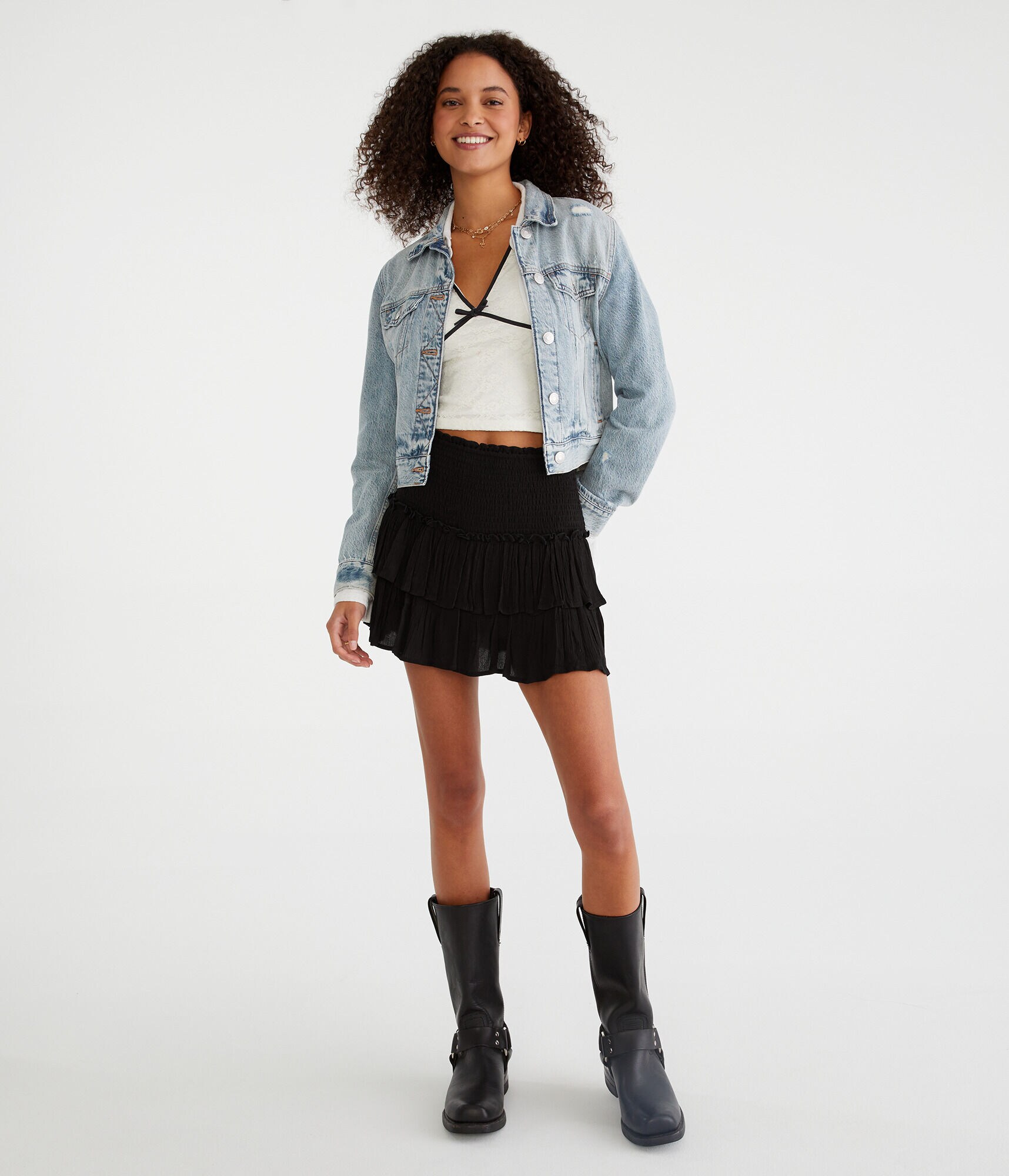 High-Waisted Ruffle Mini Skort