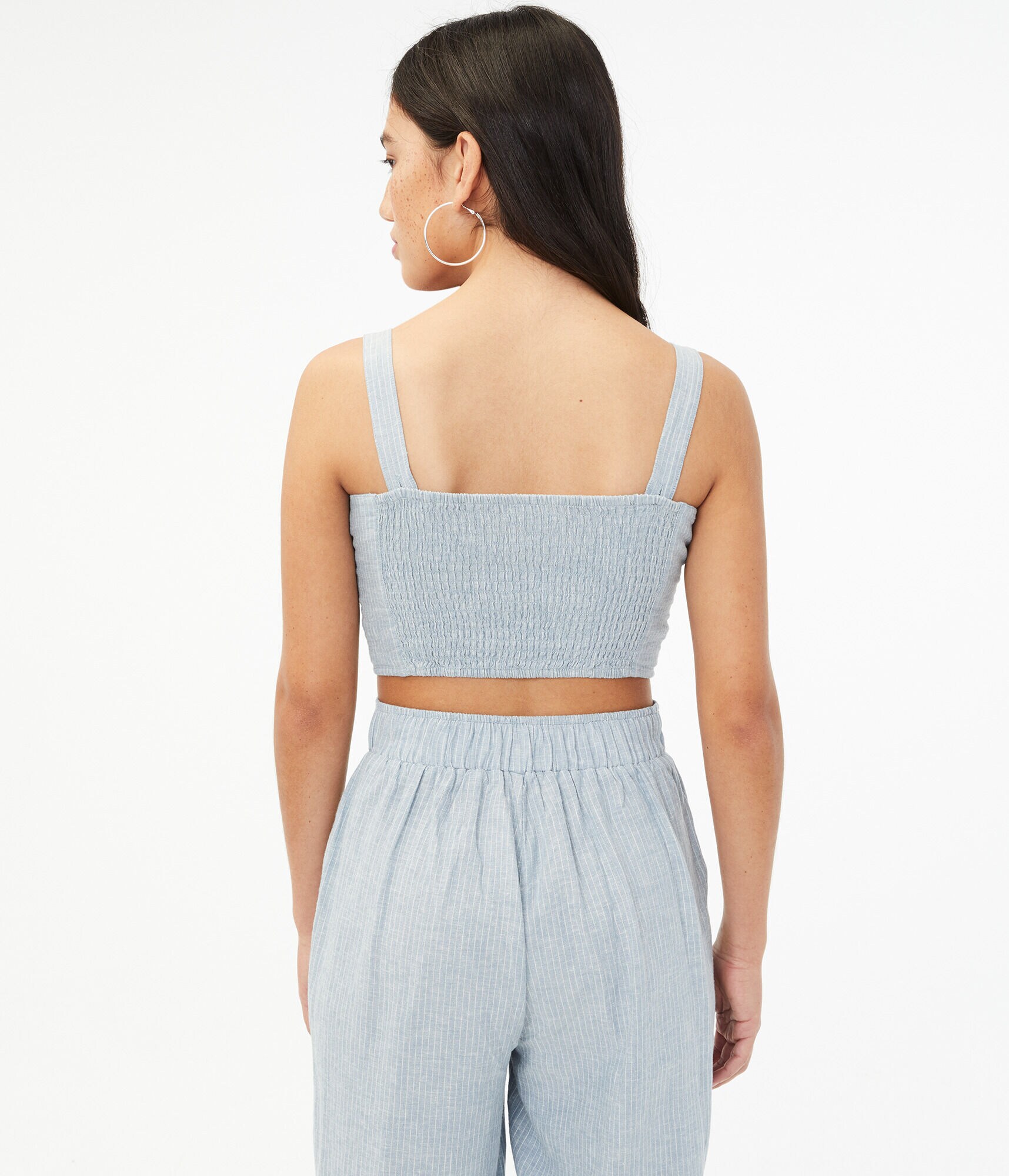 Striped Button-Front Crop Top