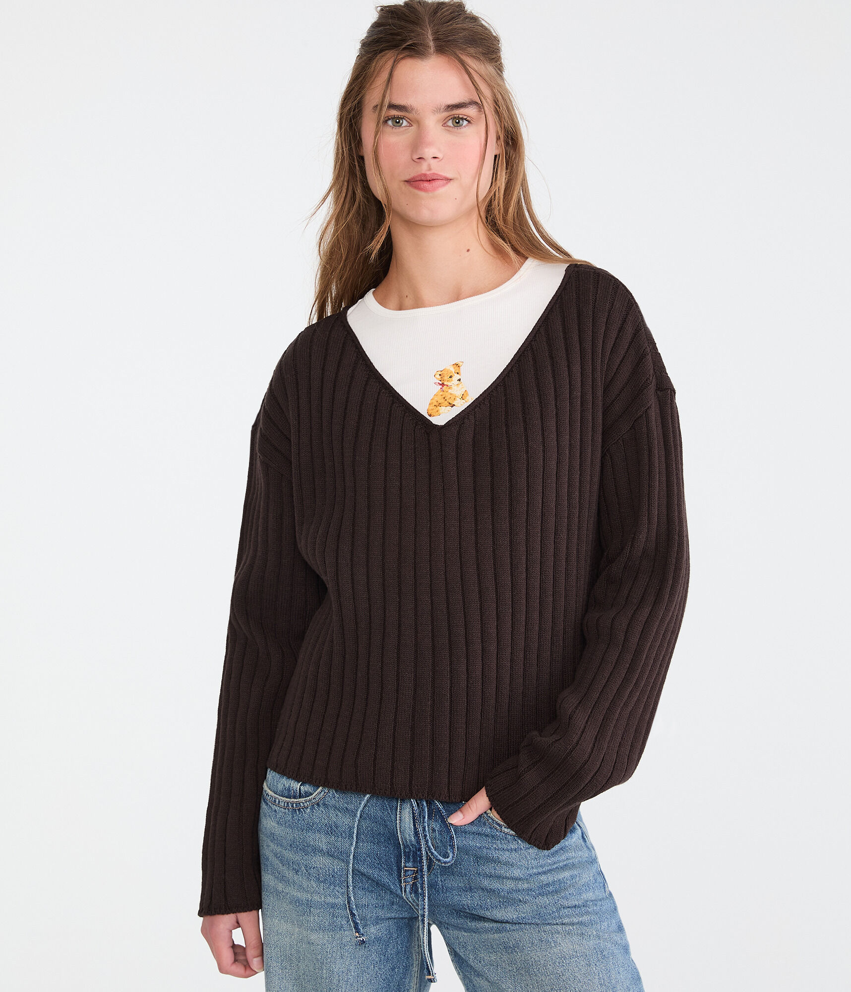 Ribbed V-Neck Sweater
