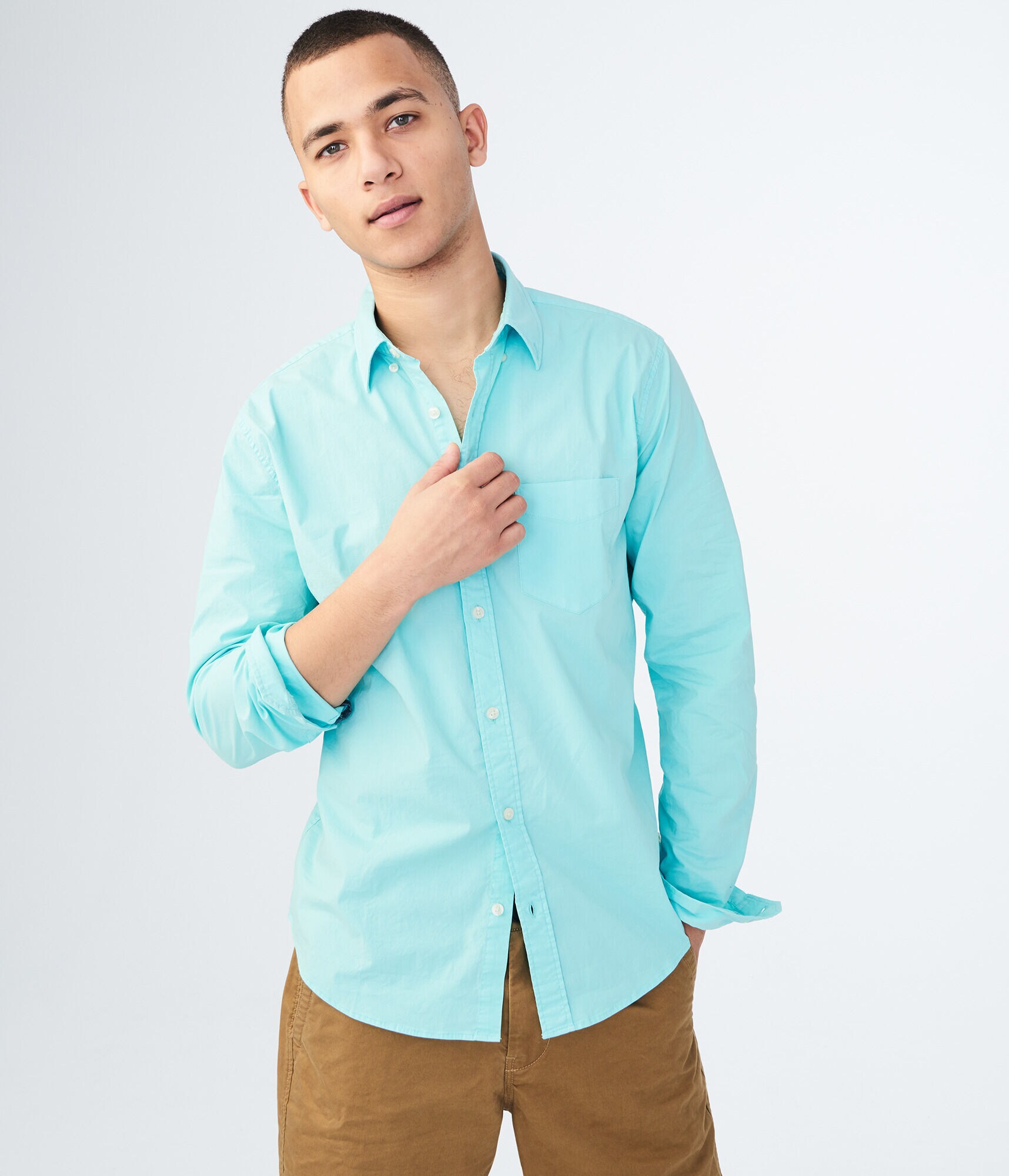 Long Sleeve Solid Stretch Woven Shirt