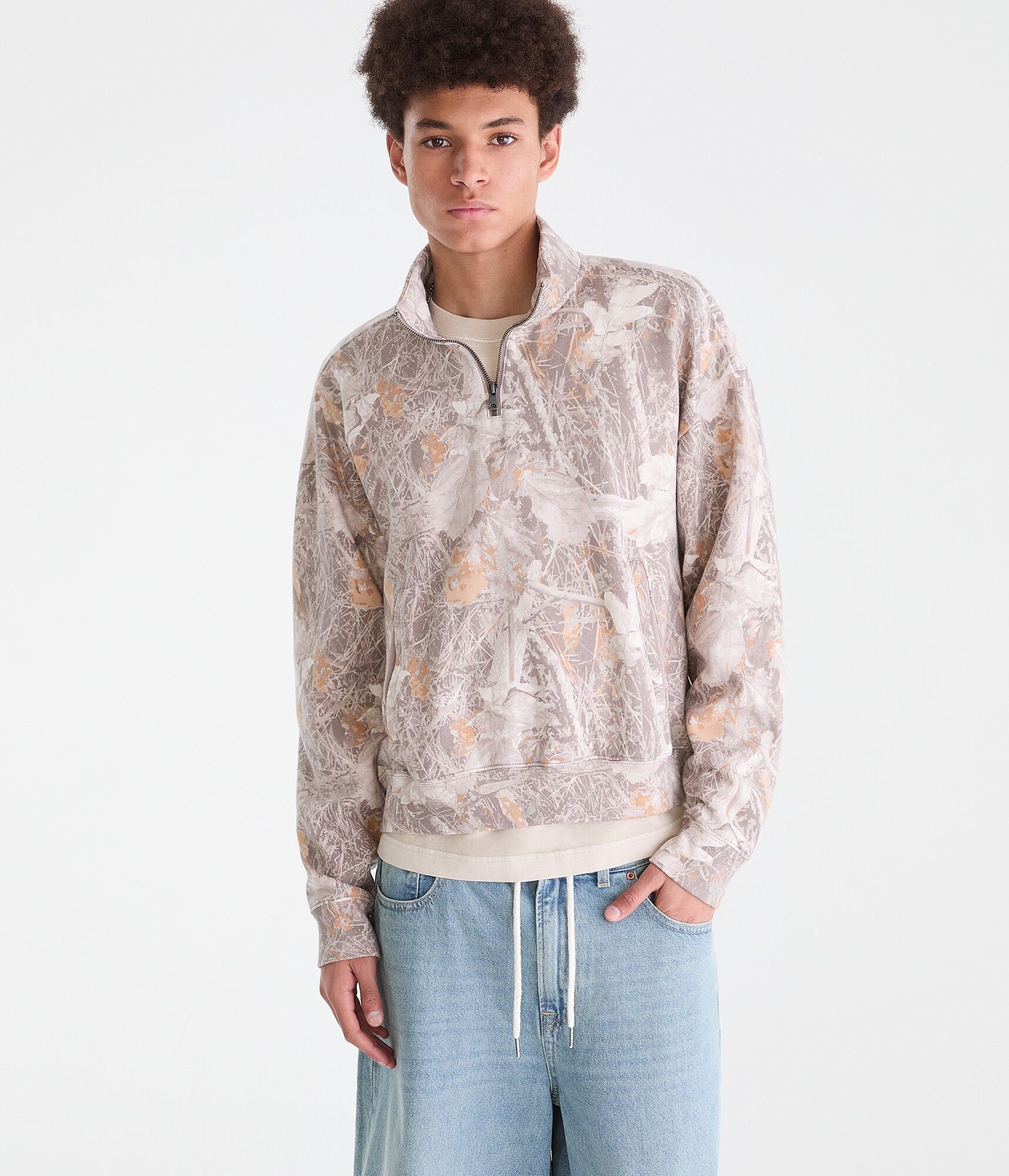 Cloud Soft Forest Camo Boxy Quarter-Zip Sweatshirt