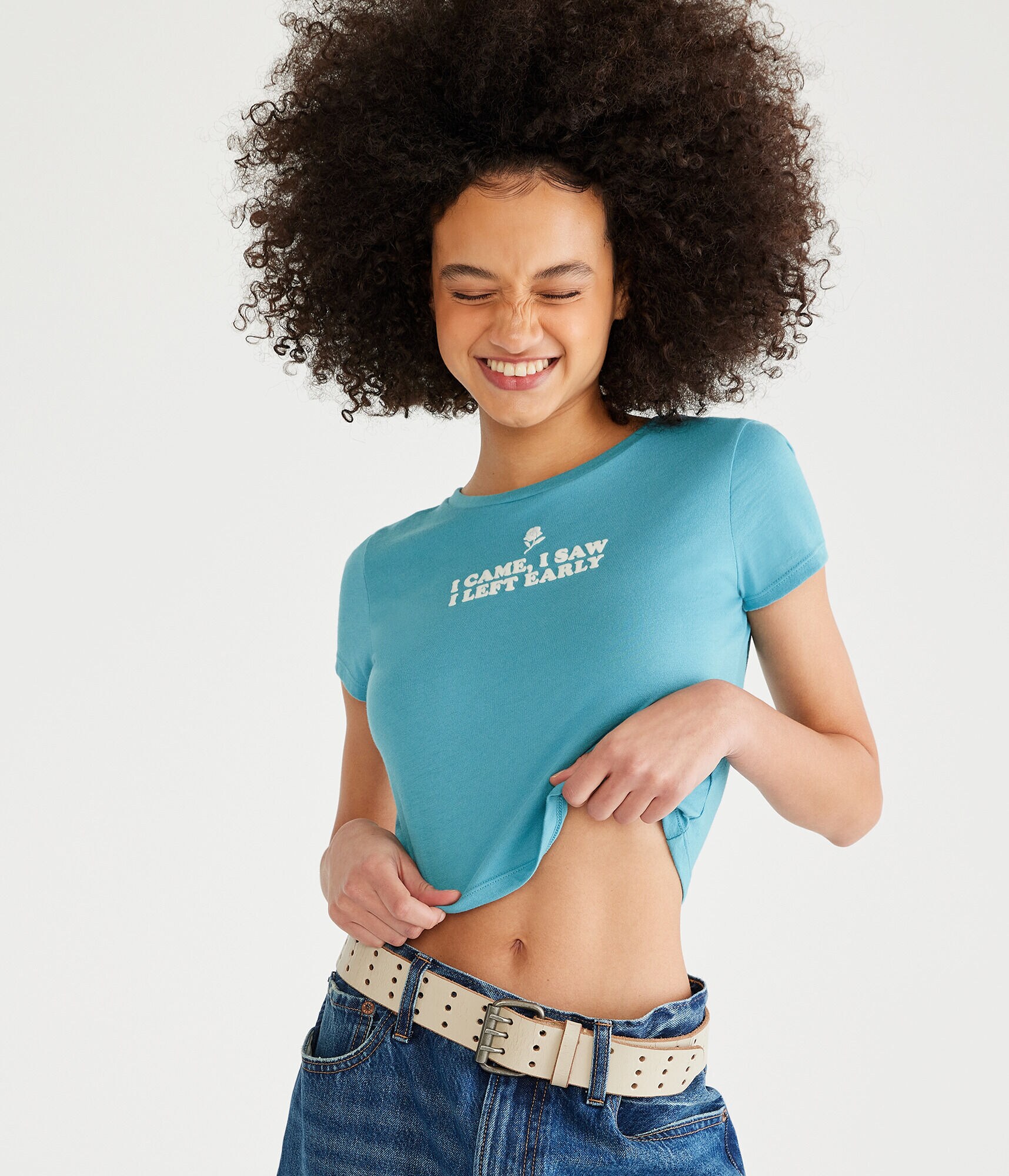 I Left Early Flocked Cropped Baby Tee