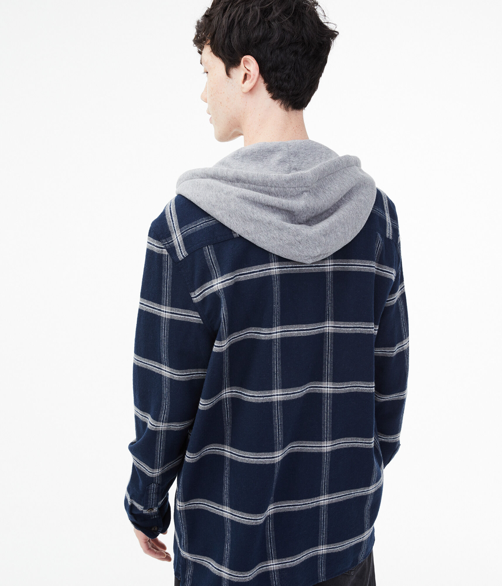Long Sleeve Windowpane Hooded Button-Down Shirt
