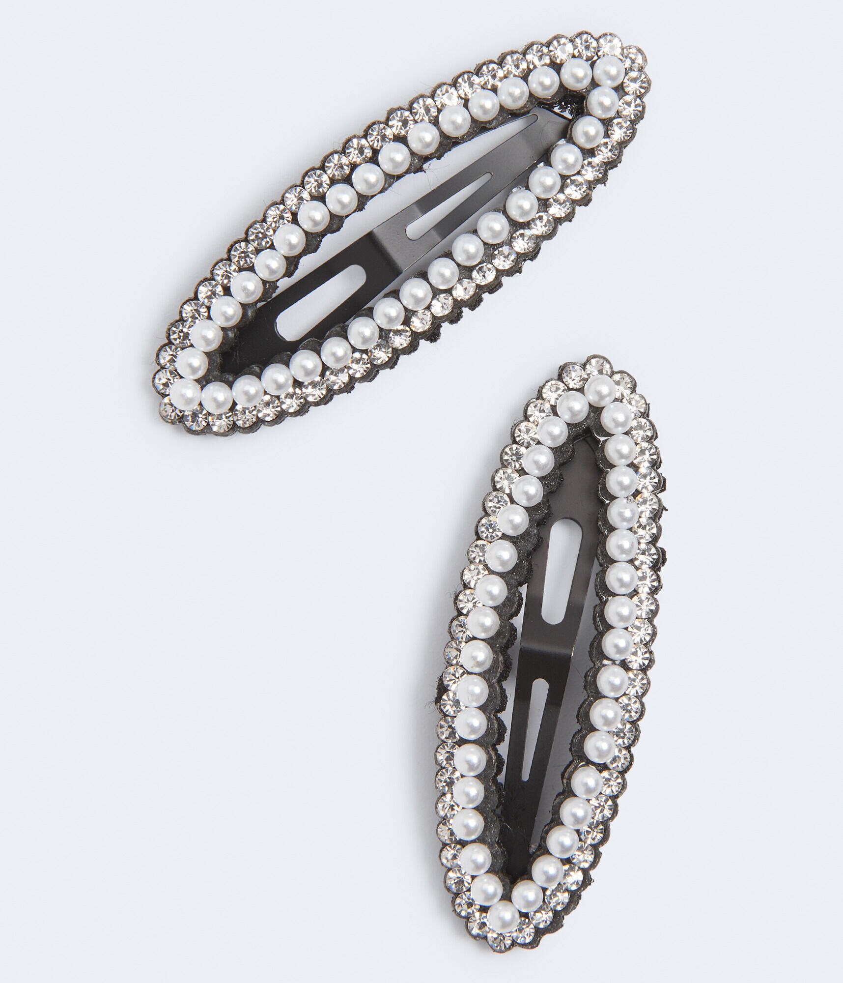 Faux Pearl &amp; Rhinestone Oval Hair Clip 2-Pack