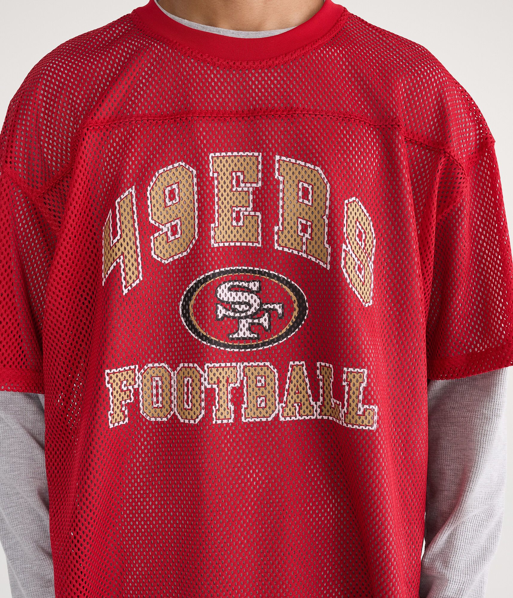 Long Sleeve San Francisco 49ers Football Boxy Mesh 2Fer Top