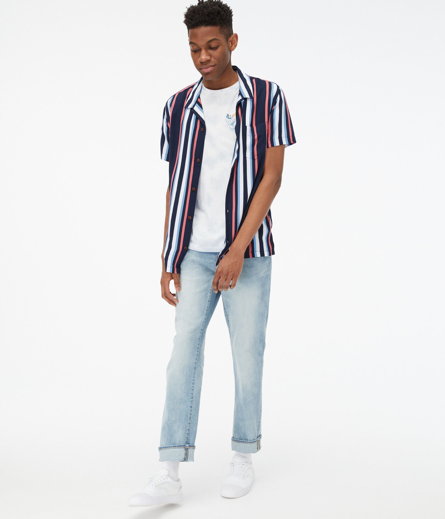 Vertical Stripe Button-Down Resort Shirt