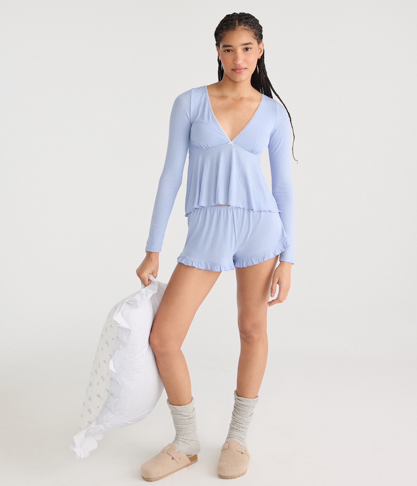 Pointelle Heart Ruffle Sleep Shorts