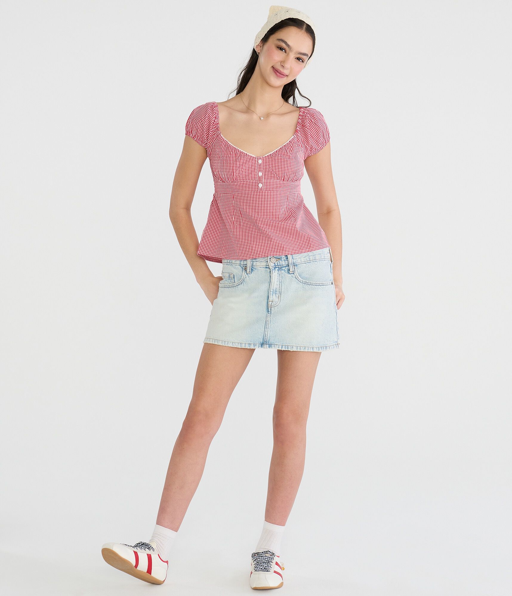 Gingham Tie-Back Babydoll Top