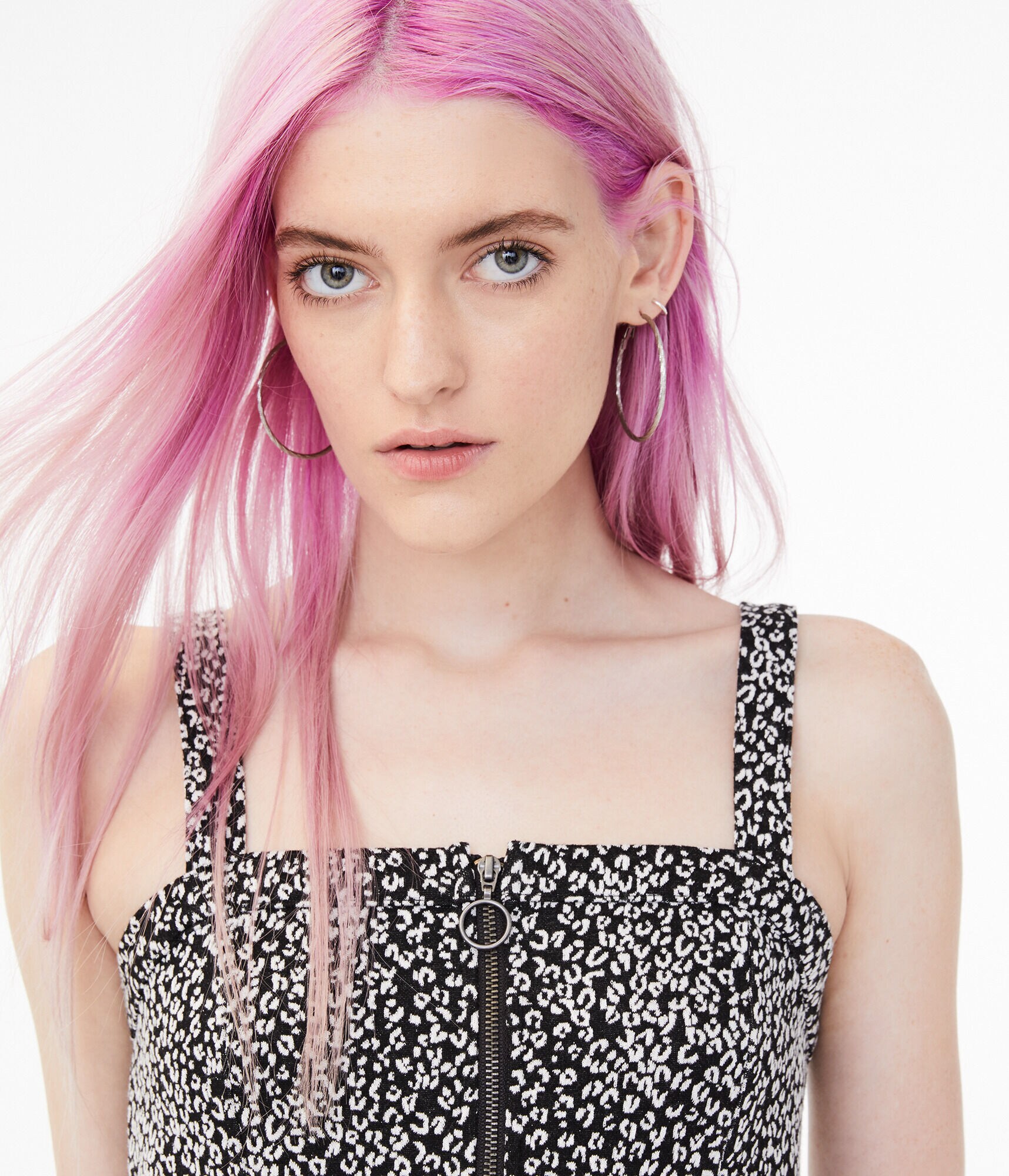 Printed Zip-Front Skater Dress